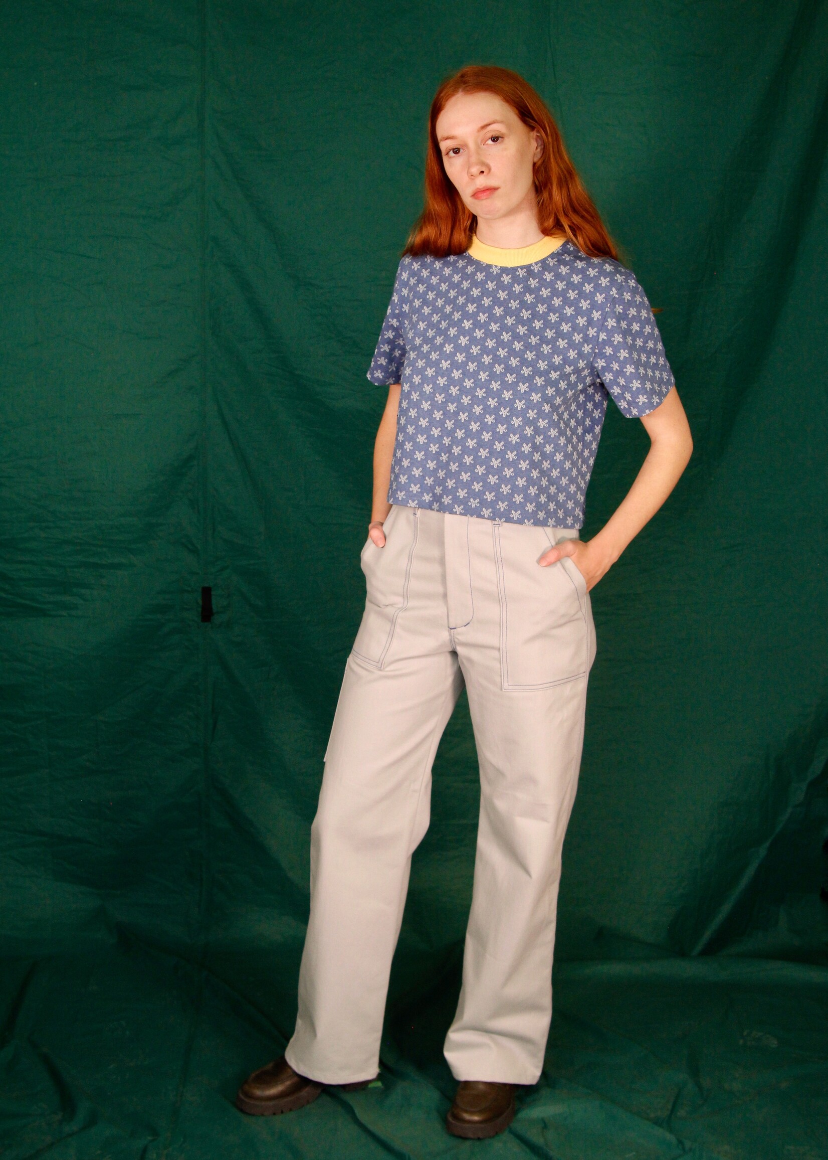 Studio Citizen Studio Citizen Perfect Tee in Blue Flower w/ Yellow Rib