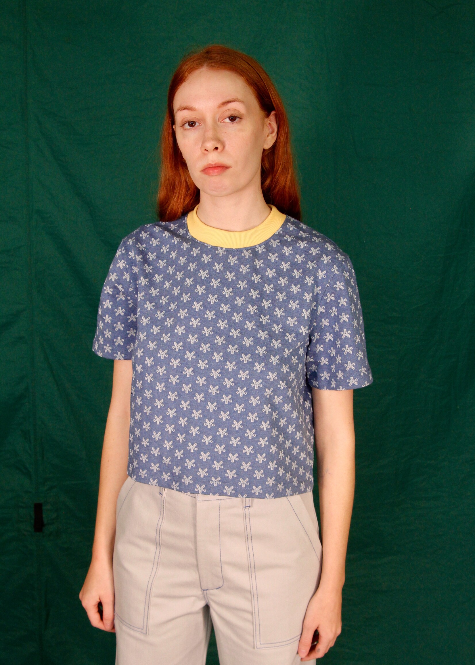 Studio Citizen Studio Citizen Perfect Tee in Blue Flower w/ Yellow Rib