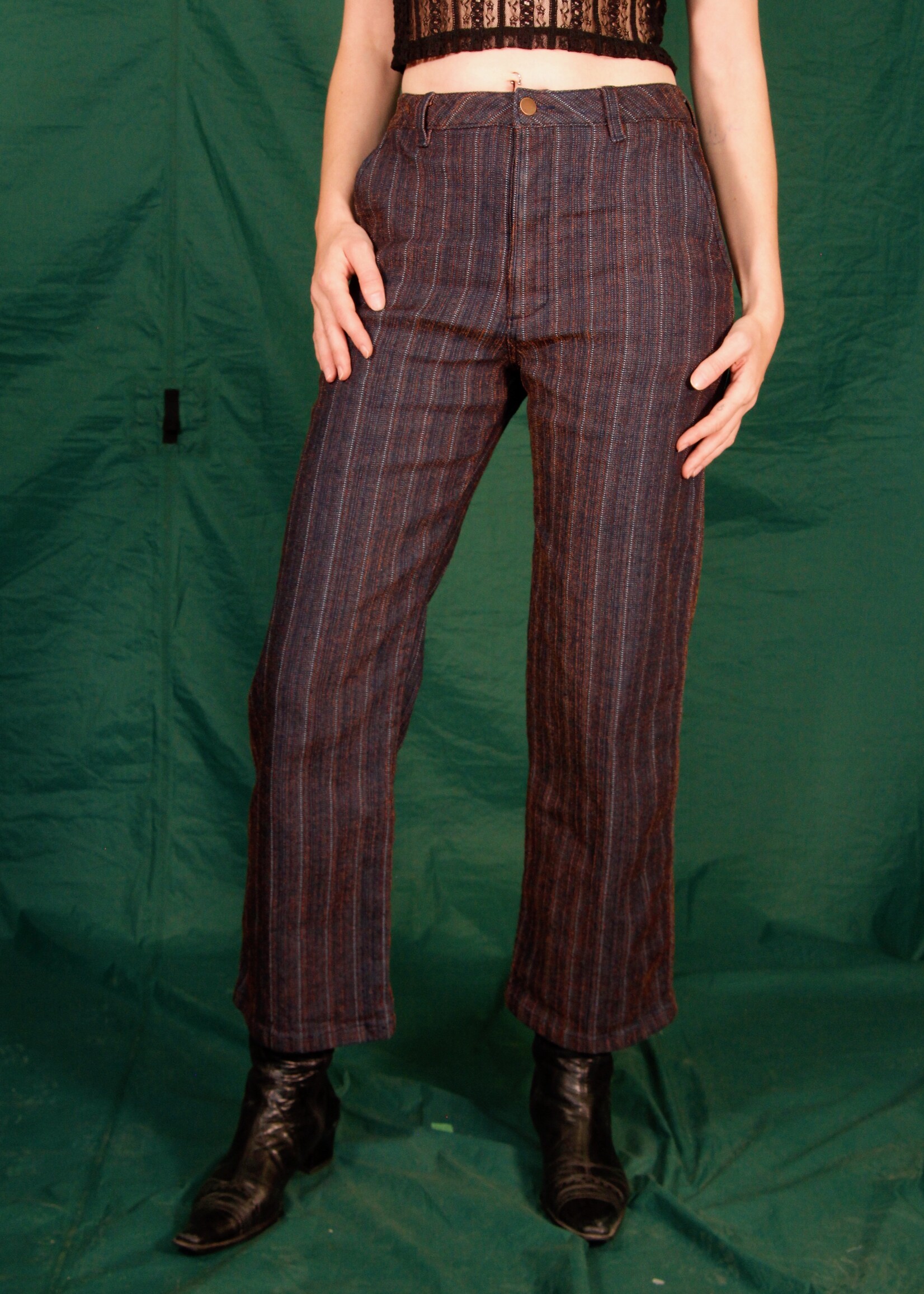 Studio Citizen Studio Citizen Straight Cut Pants  in Navy and Orange Iridescent
