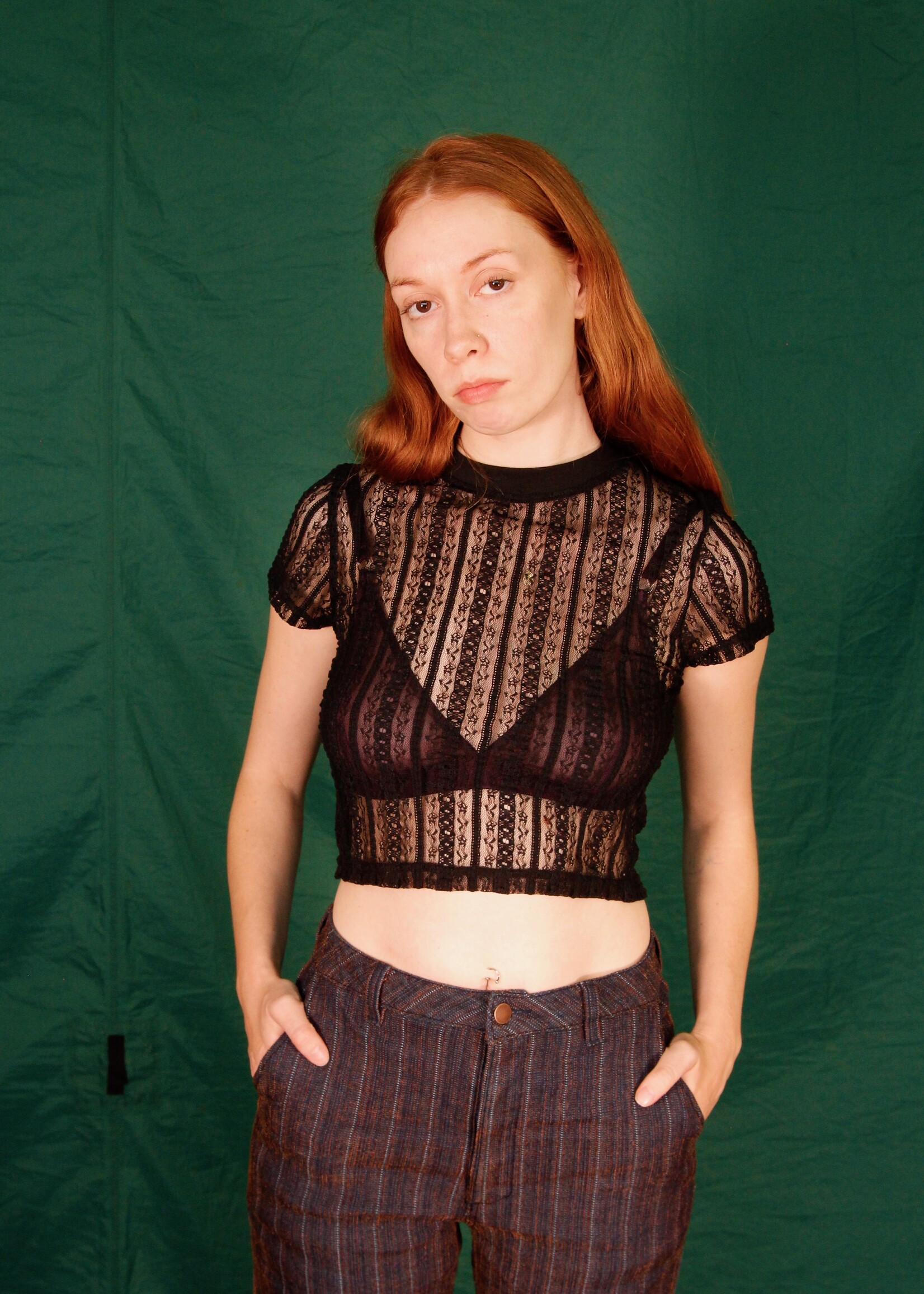 Studio Citizen Studio Citizen Baby Tee in Patterned Black Mesh