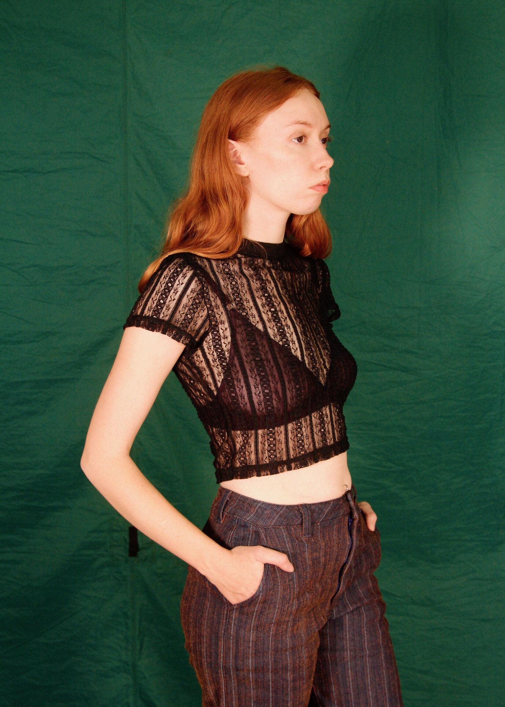 Studio Citizen Studio Citizen Baby Tee in Patterned Black Mesh