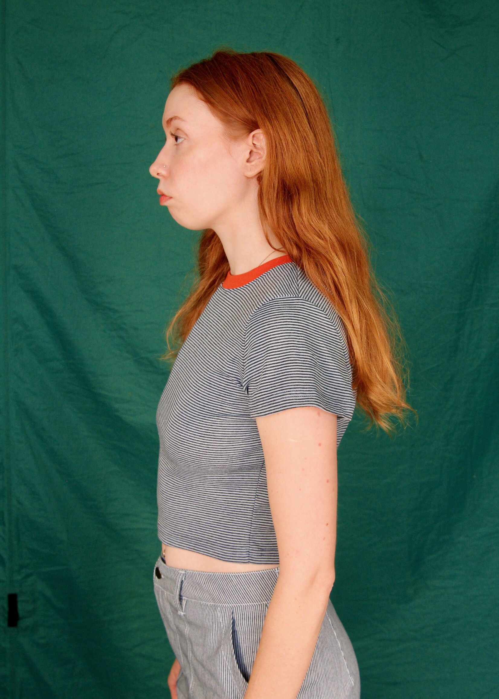 Studio Citizen Studio Citizen Baby Tee in Blue Stripe with Orange Rib