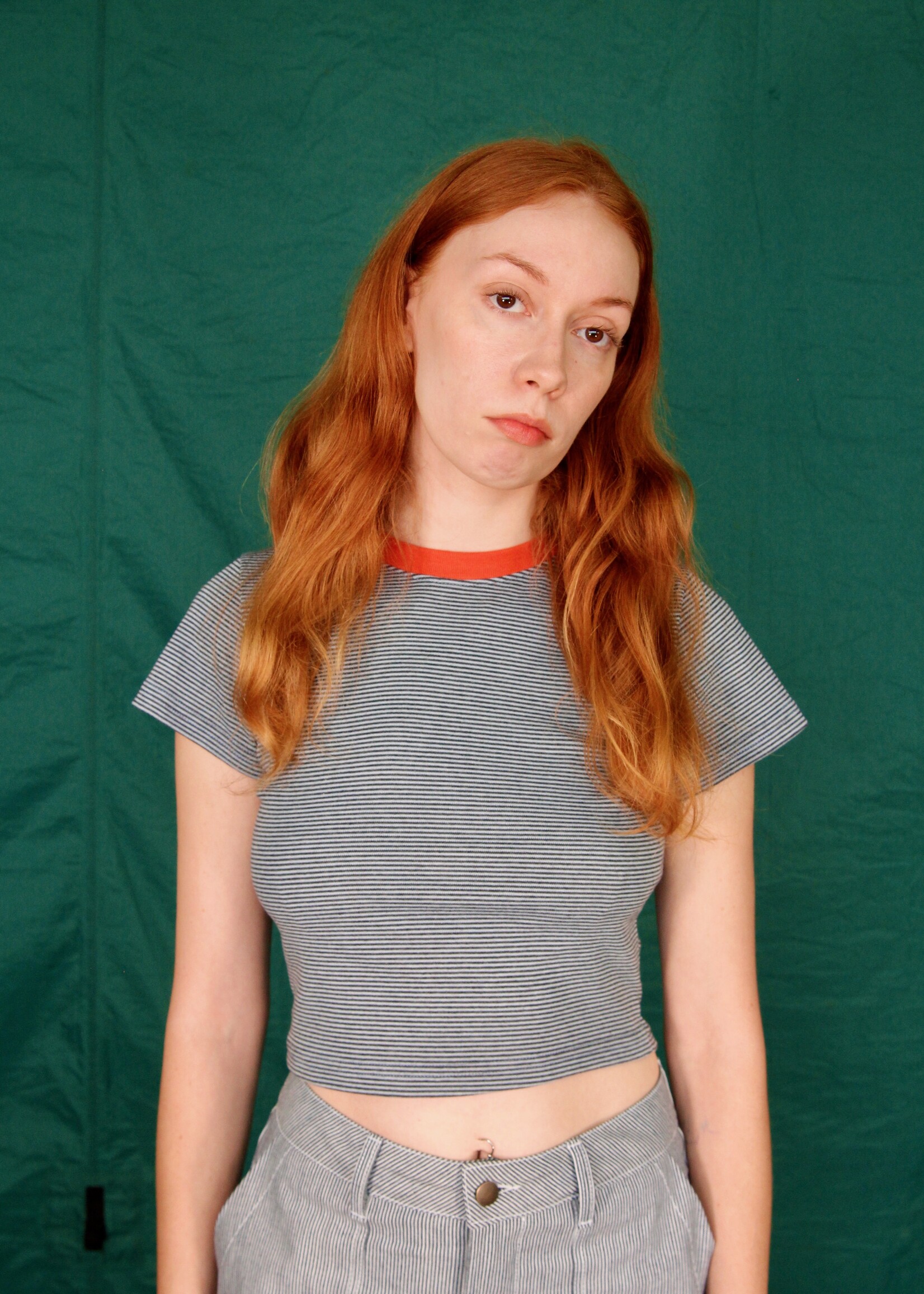 Studio Citizen Studio Citizen Baby Tee in Blue Stripe with Orange Rib