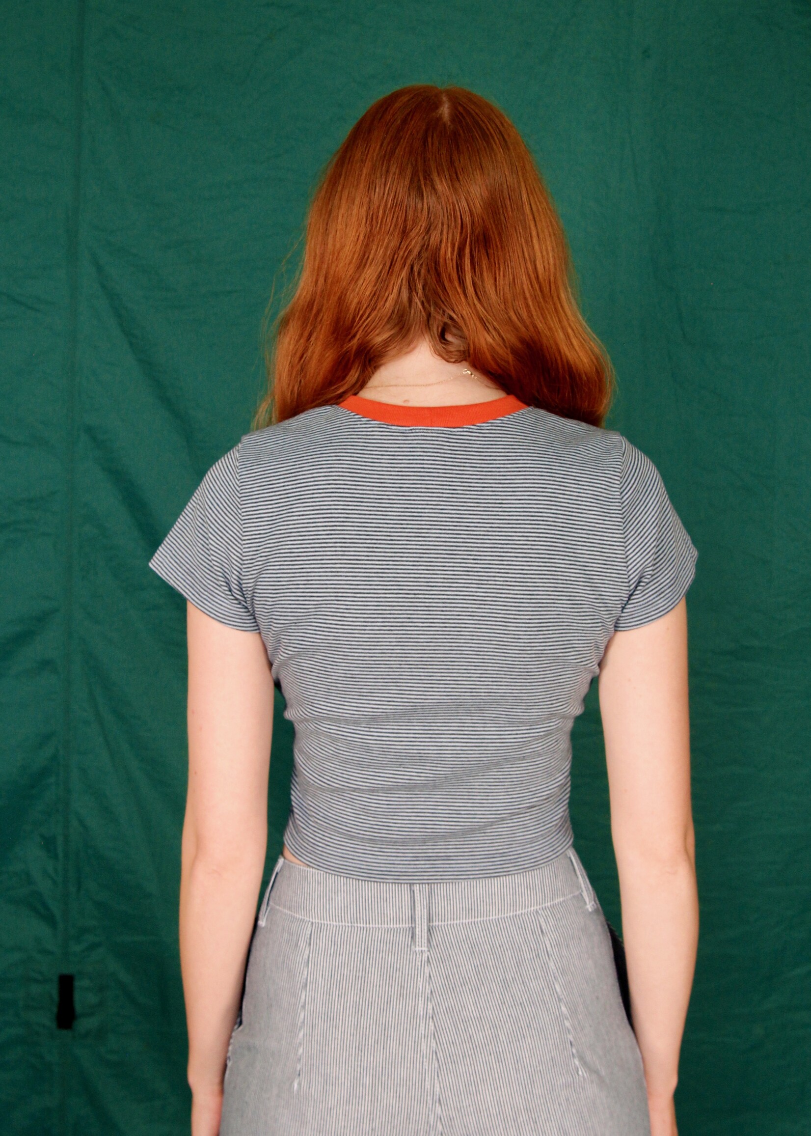 Studio Citizen Studio Citizen Baby Tee in Blue Stripe with Orange Rib