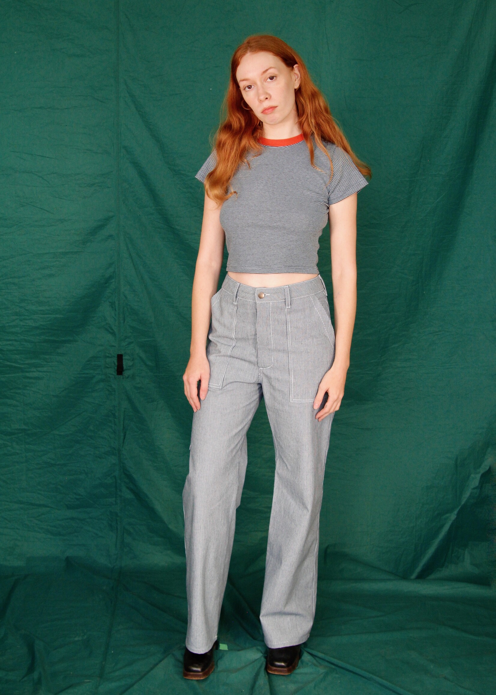 Studio Citizen Studio Citizen Baby Tee in Blue Stripe with Orange Rib