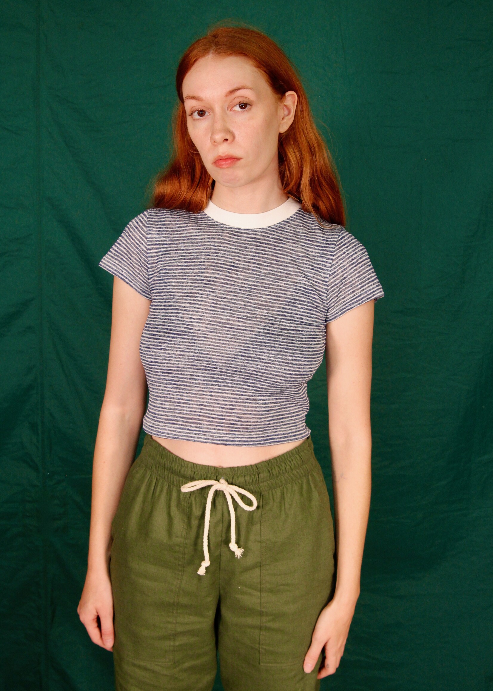 Studio Citizen Studio Citizen Baby Tee in Blue and White Knit Stripe