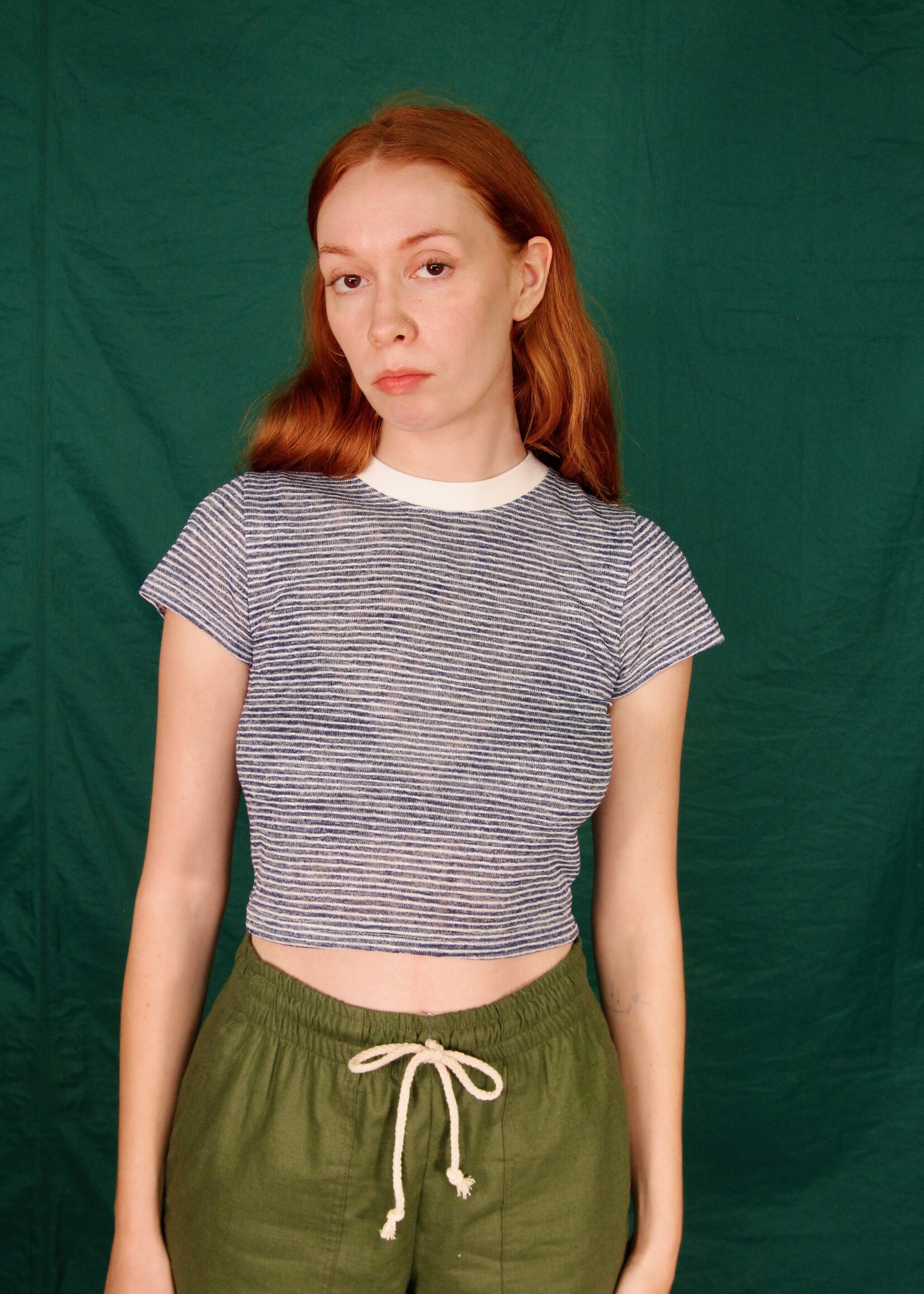 Studio Citizen Studio Citizen Baby Tee in Blue and White Knit Stripe