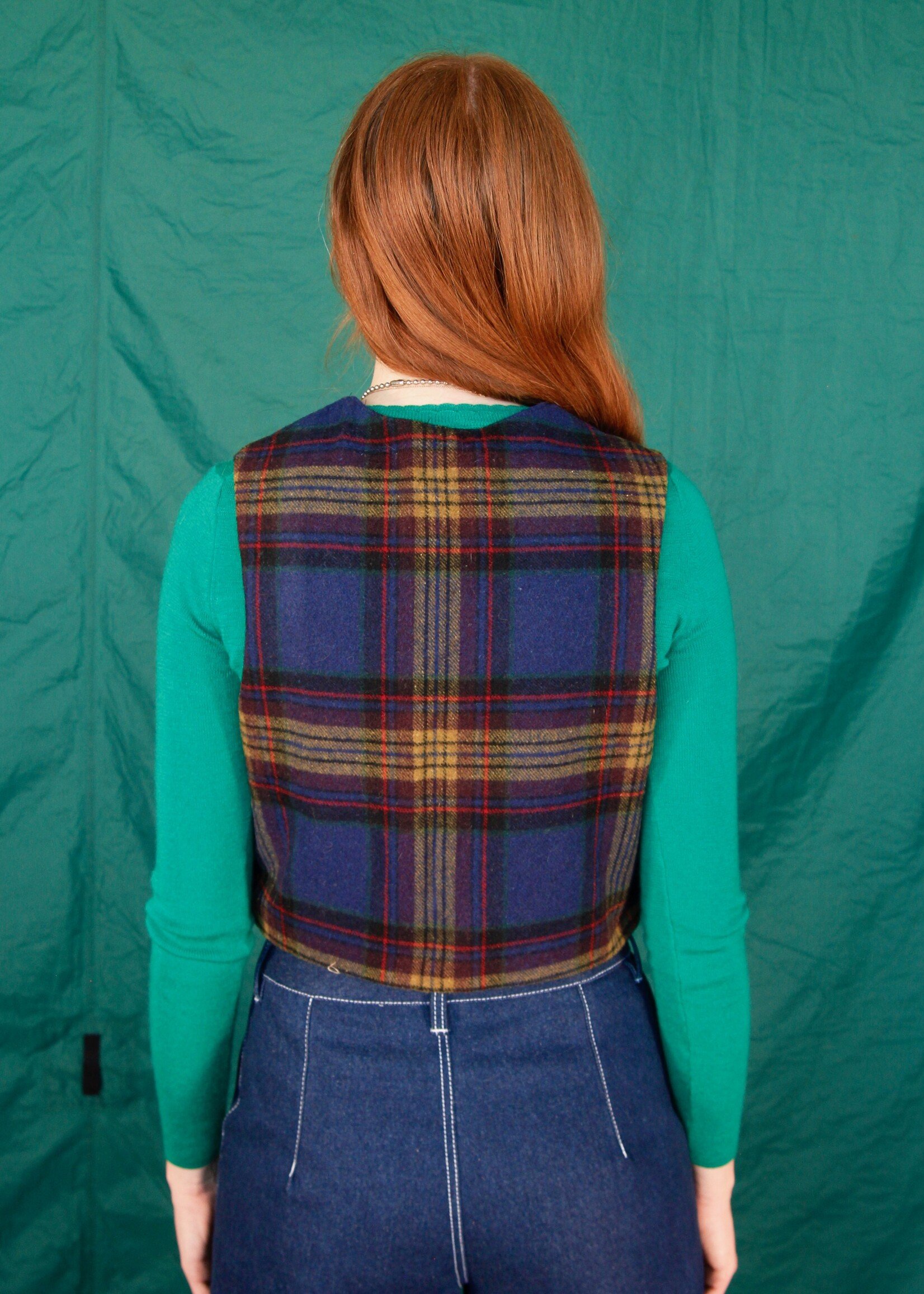 Studio Citizen Studio Citizen Tie Vest in Blue Plaid Wool