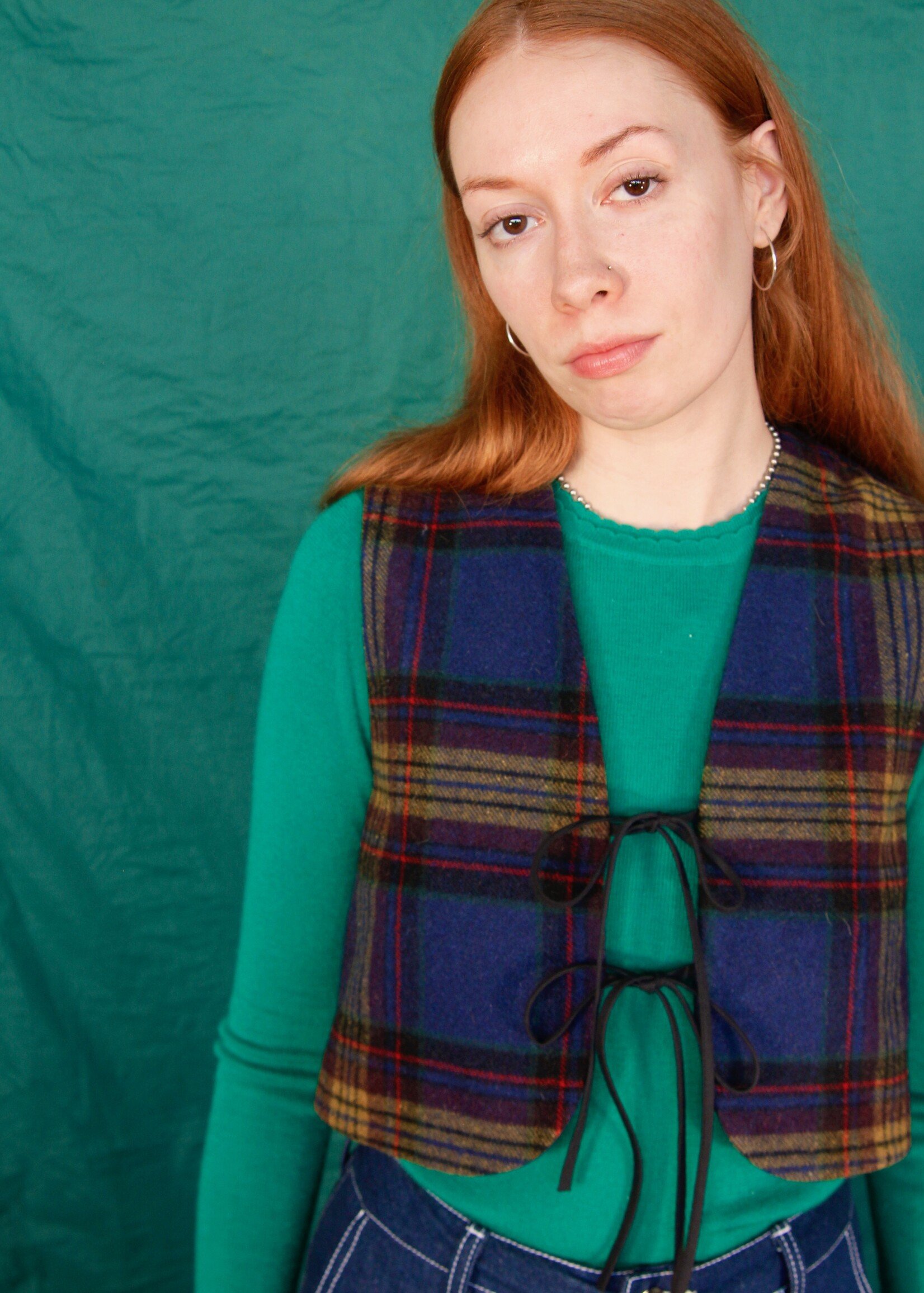 Studio Citizen Studio Citizen Tie Vest in Blue Plaid Wool