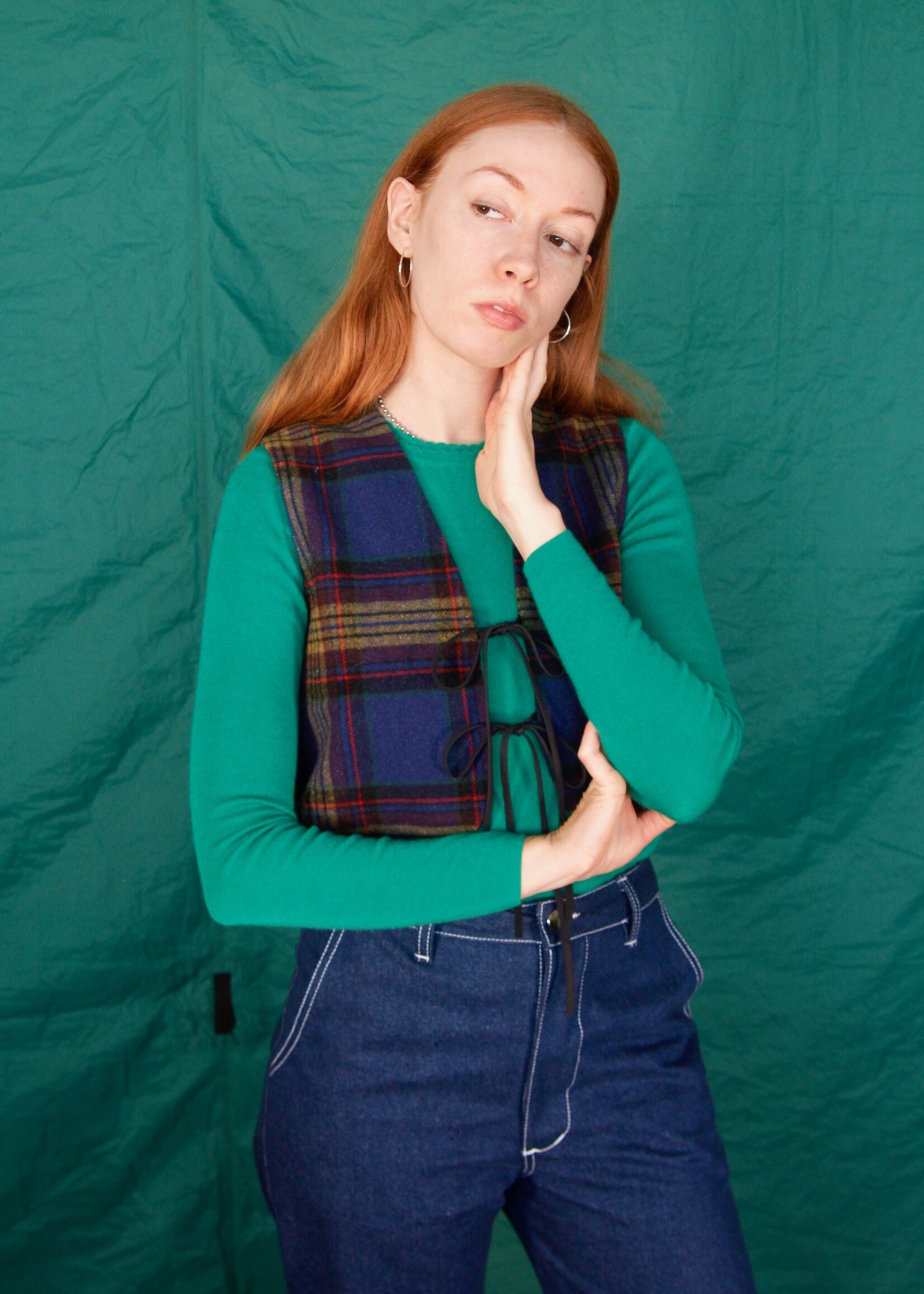 Studio Citizen Studio Citizen Tie Vest in Blue Plaid Wool