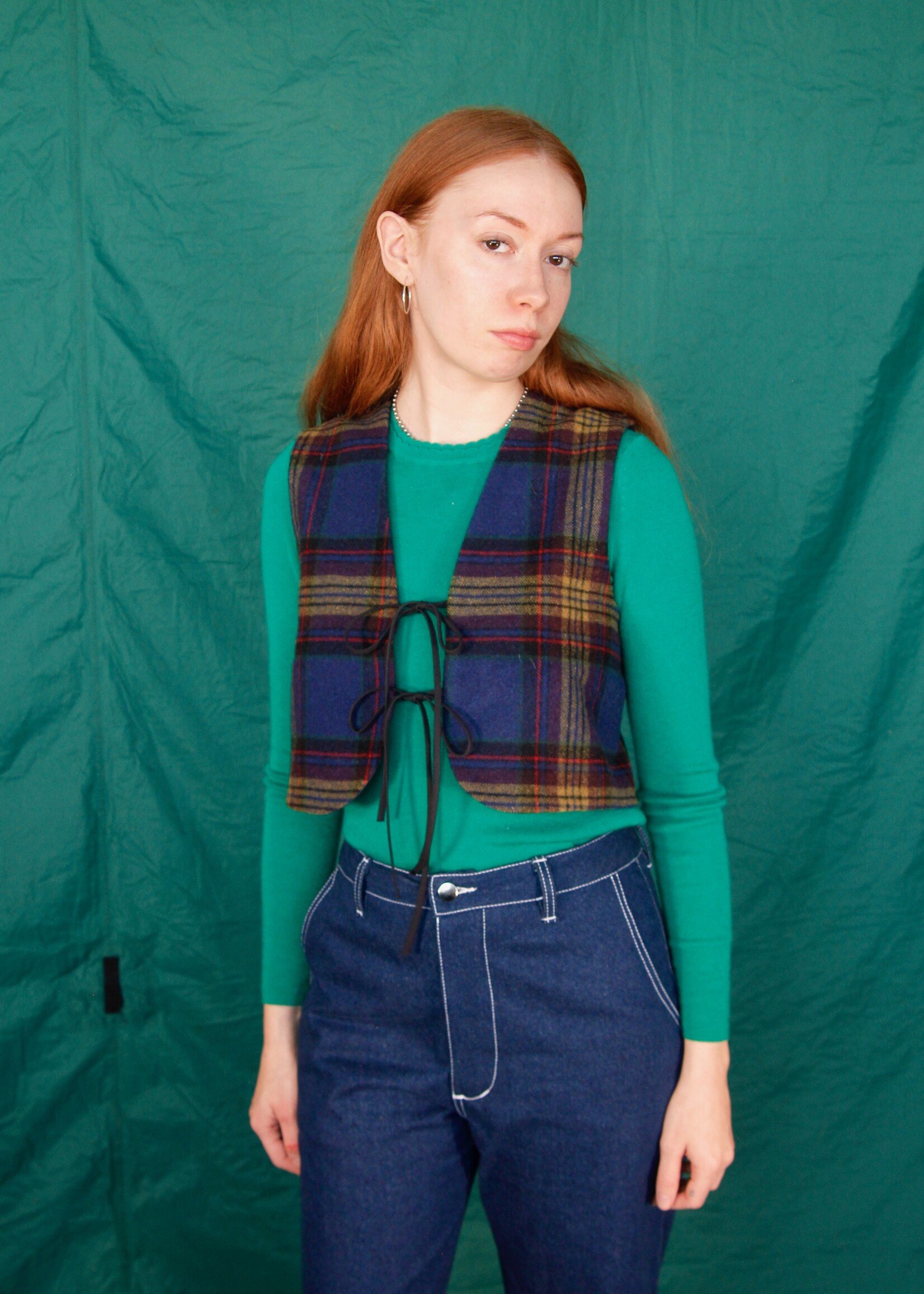 Studio Citizen Studio Citizen Tie Vest in Blue Plaid Wool