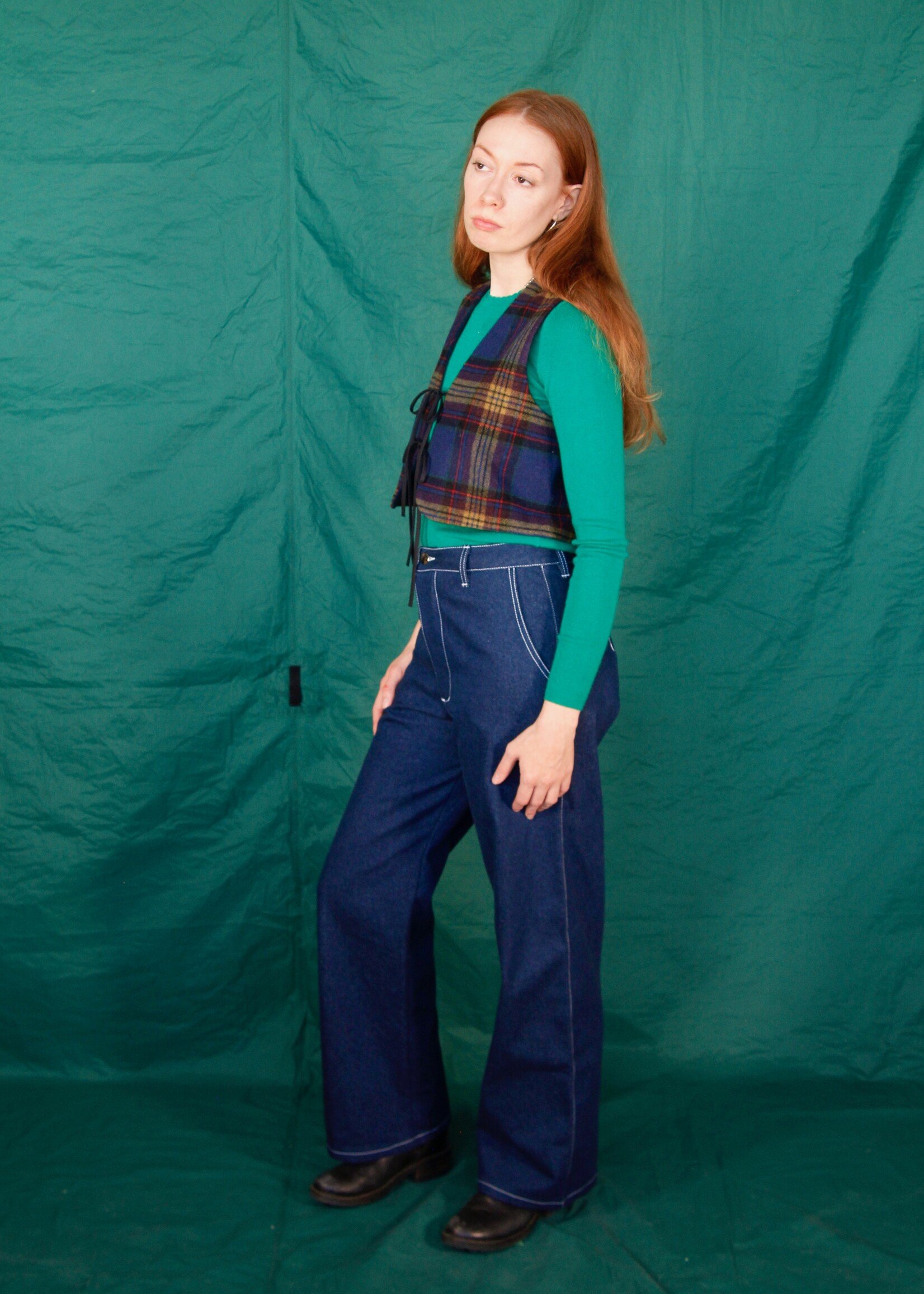 Studio Citizen Studio Citizen Tie Vest in Blue Plaid Wool