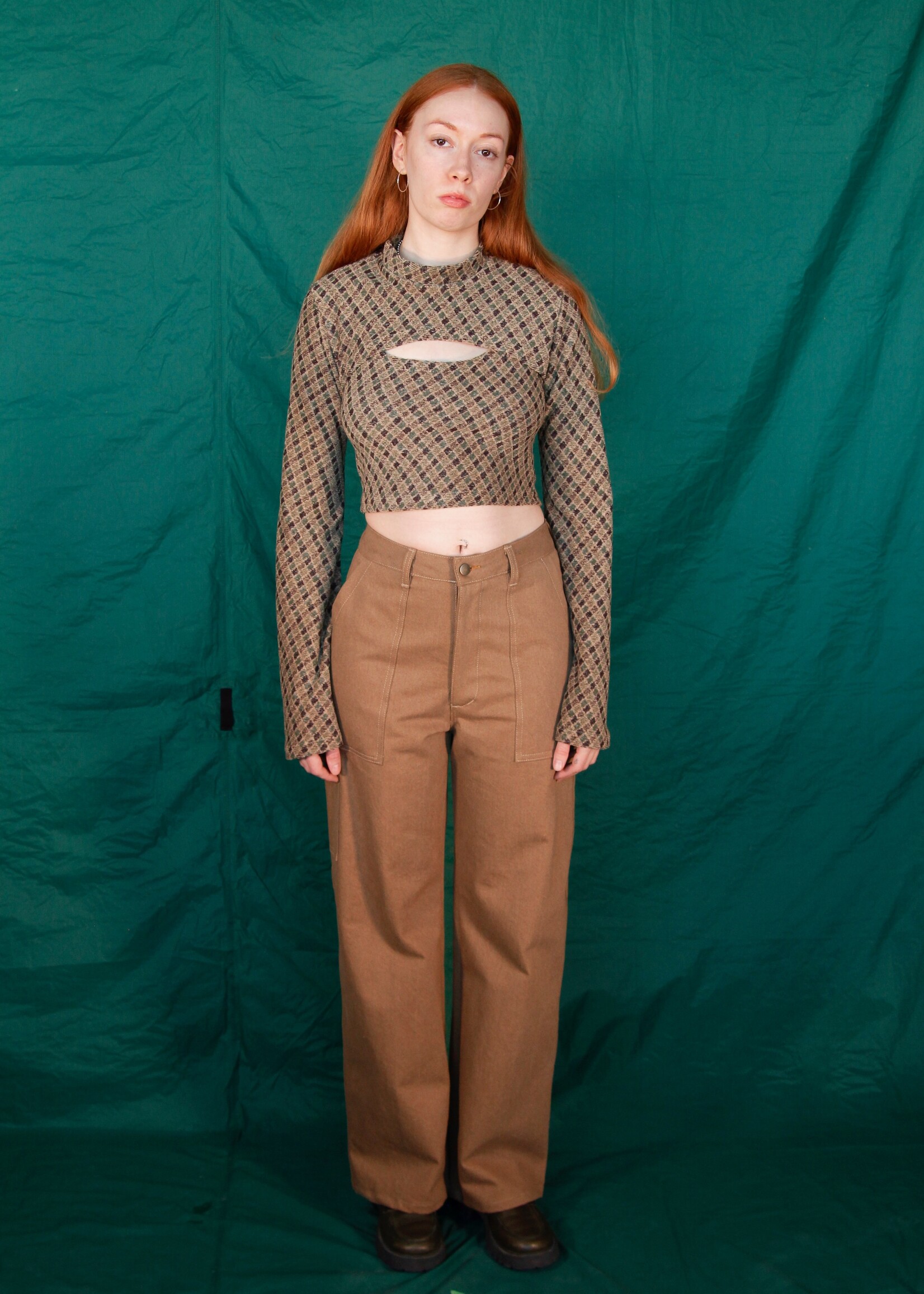 Studio Citizen Studio Citizen Shrug and Tank Top Combo in Green and Beige Plaid