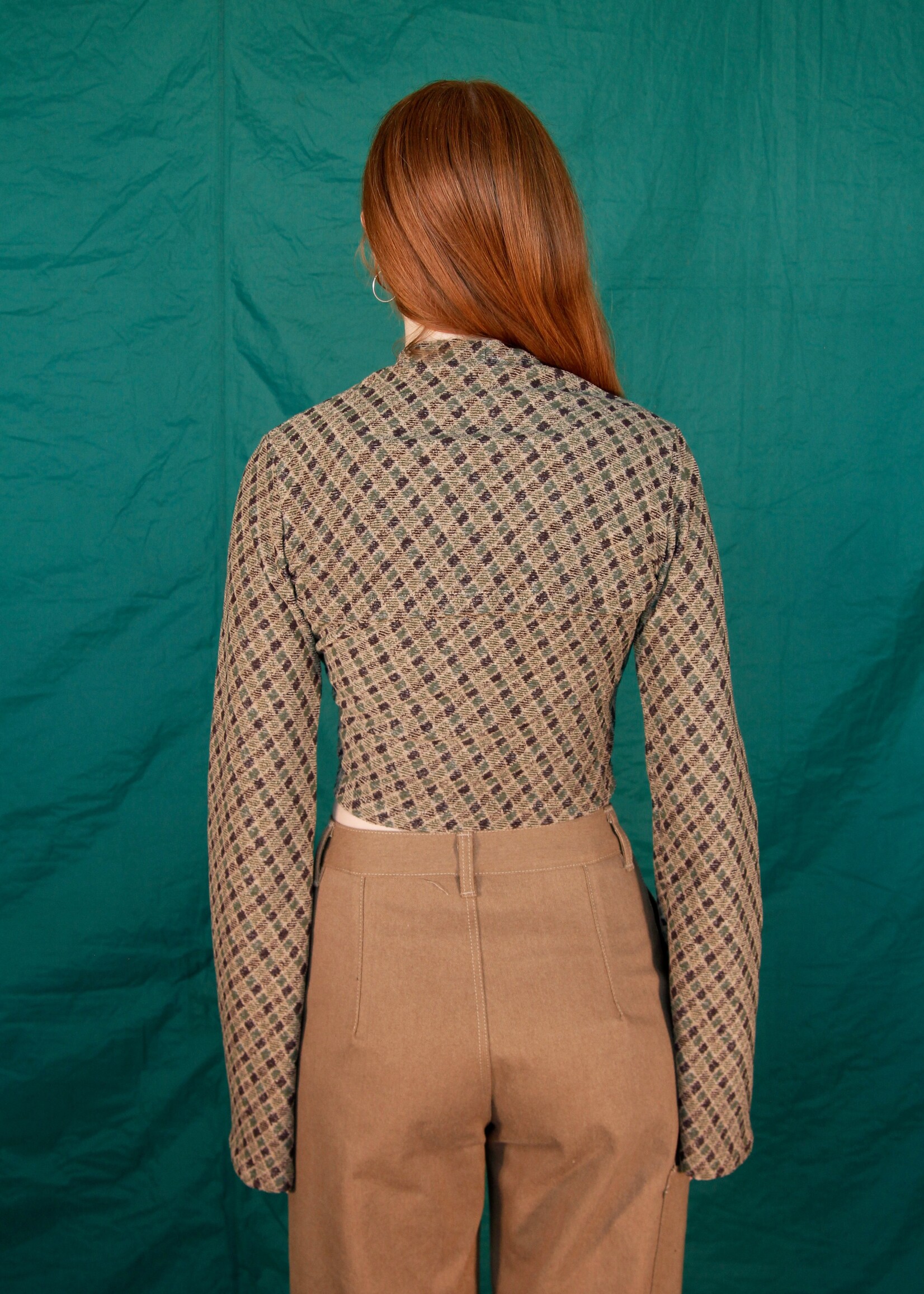 Studio Citizen Studio Citizen Shrug and Tank Top Combo in Green and Beige Plaid