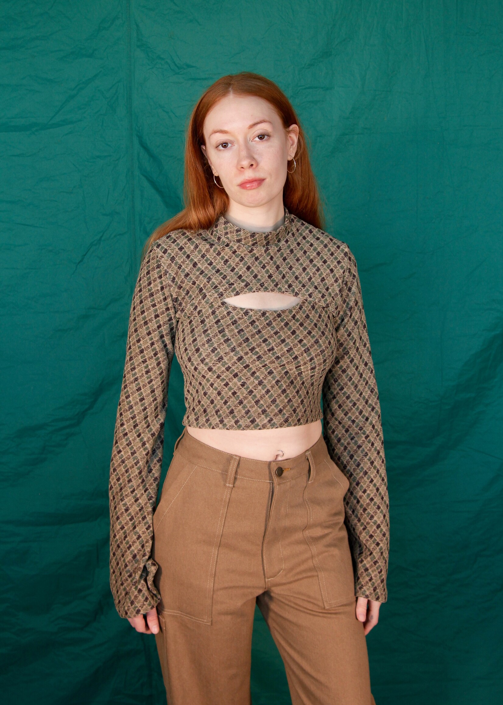 Studio Citizen Studio Citizen Shrug and Tank Top Combo in Green and Beige Plaid