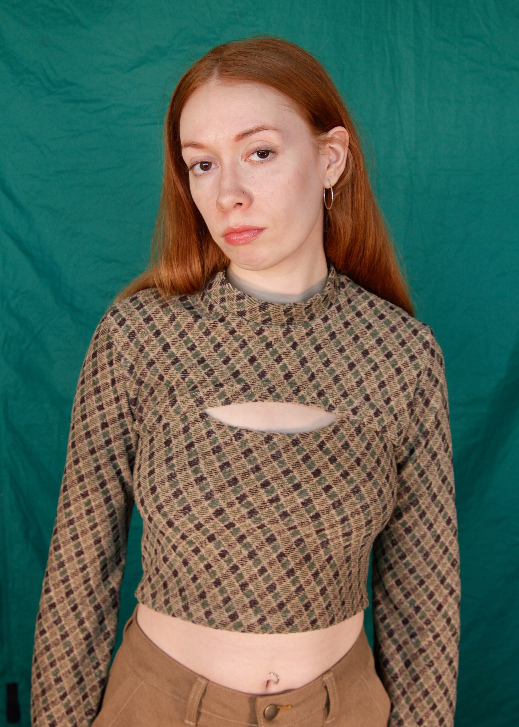 Studio Citizen Studio Citizen Shrug and Tank Top Combo in Green and Beige Plaid