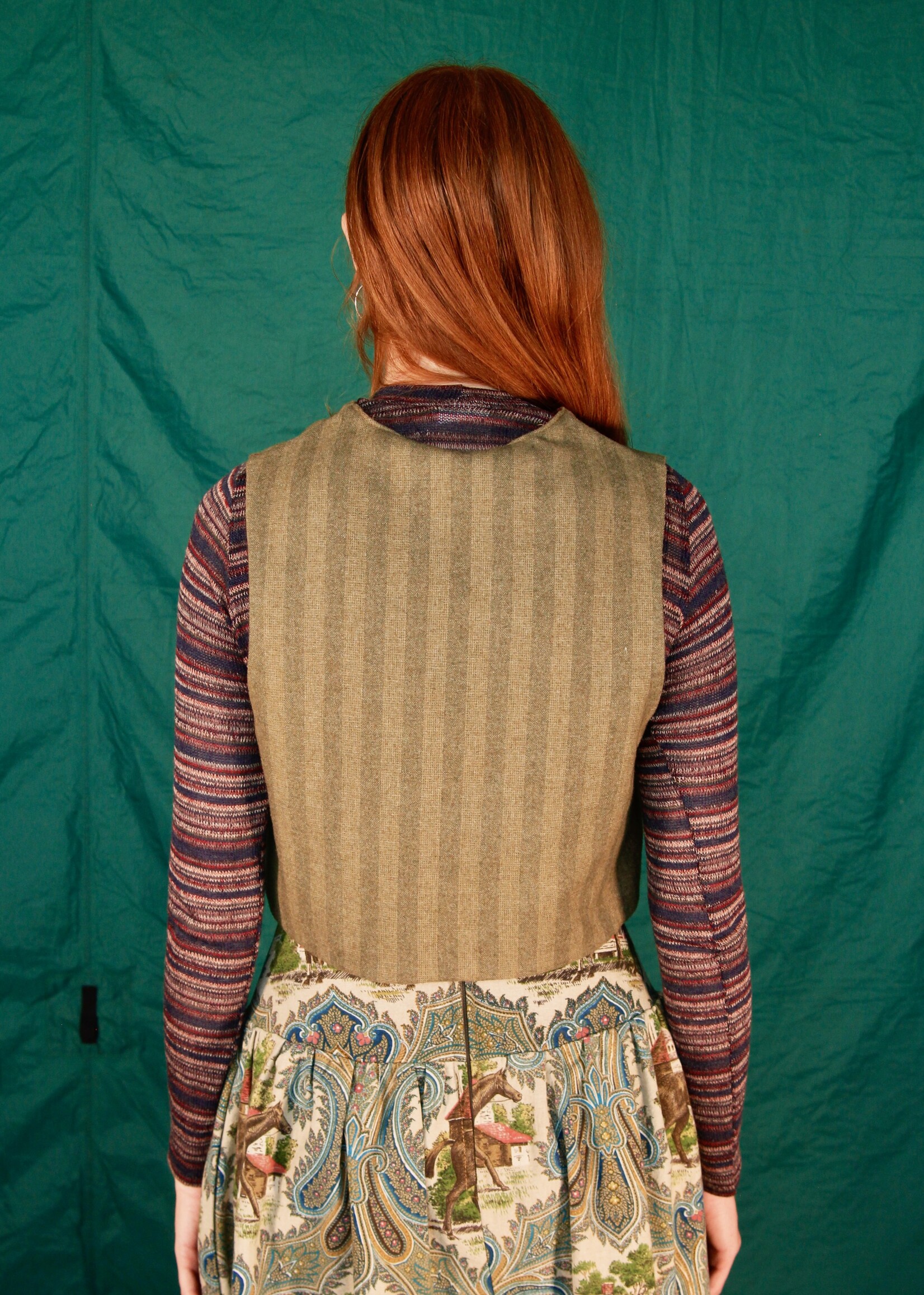 Studio Citizen Studio Citizen Fitted Vest - Reversible Green Stripe Wool