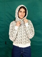 Studio Citizen Drawstring Hood in Grey and White Fleece