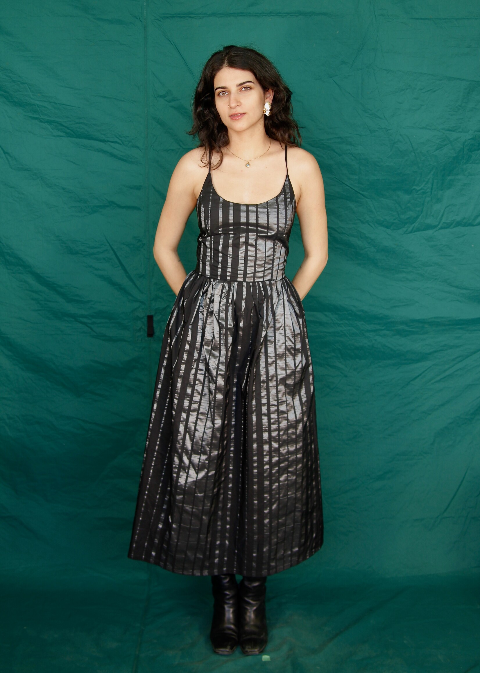 Studio Citizen Studio Citizen Maiden Dress in Shiny Black Stripe