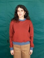 Studio Citizen Crewneck Sweater in Rust with Blue Rib