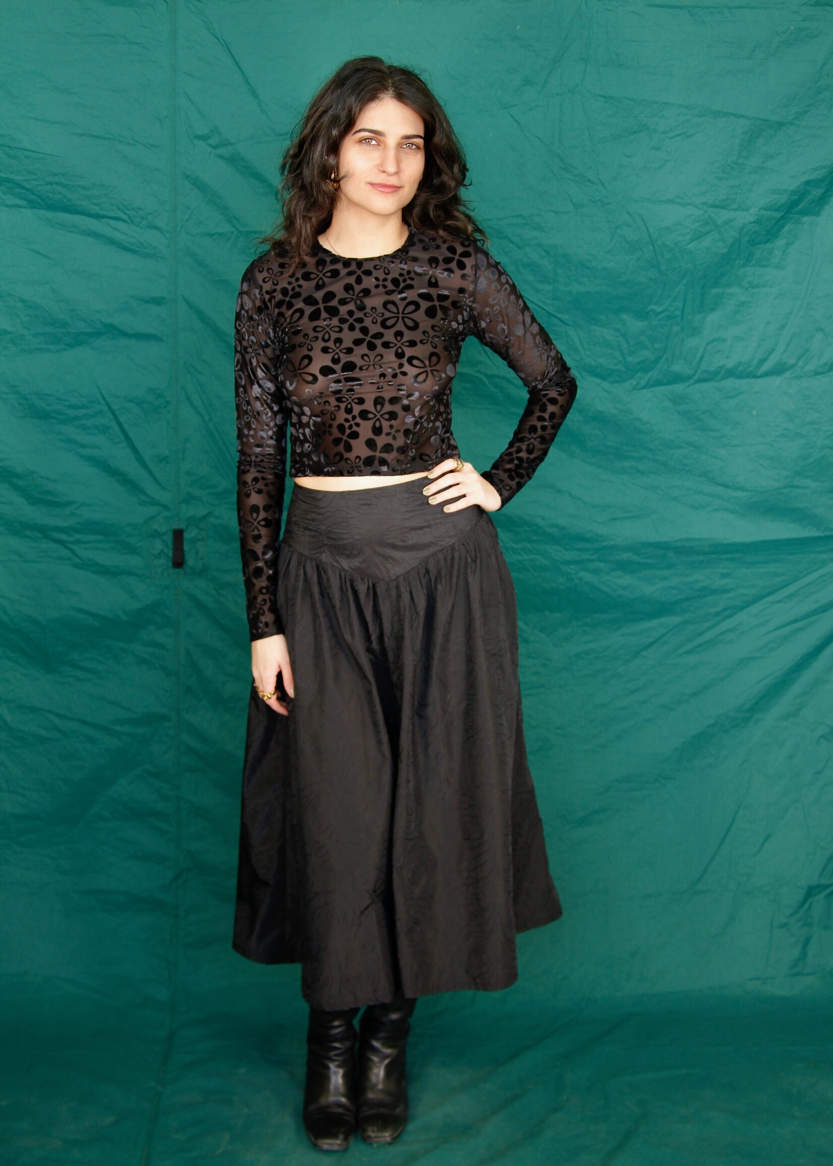 Studio Citizen Studio Citizen Long Sleeve Baby Tee- Black Velvet Mesh