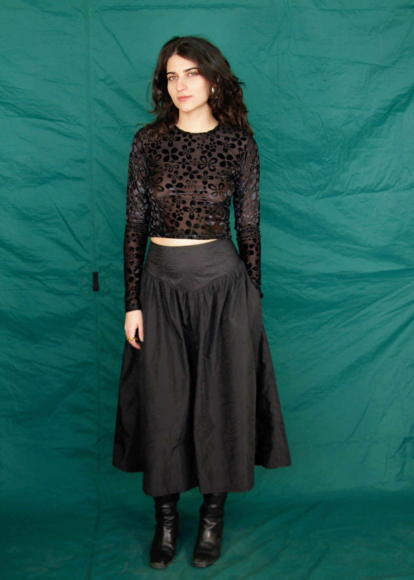 Studio Citizen Studio Citizen Long Sleeve Baby Tee- Black Velvet Mesh