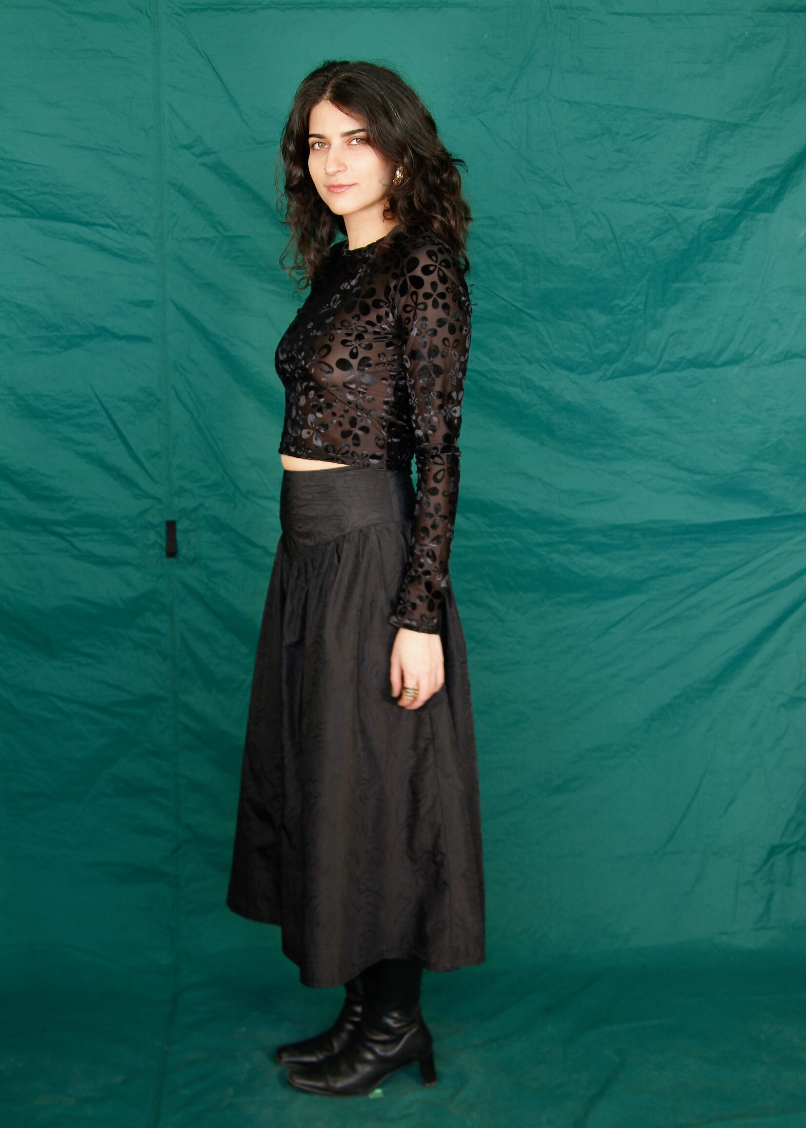 Studio Citizen Studio Citizen Long Sleeve Baby Tee- Black Velvet Mesh