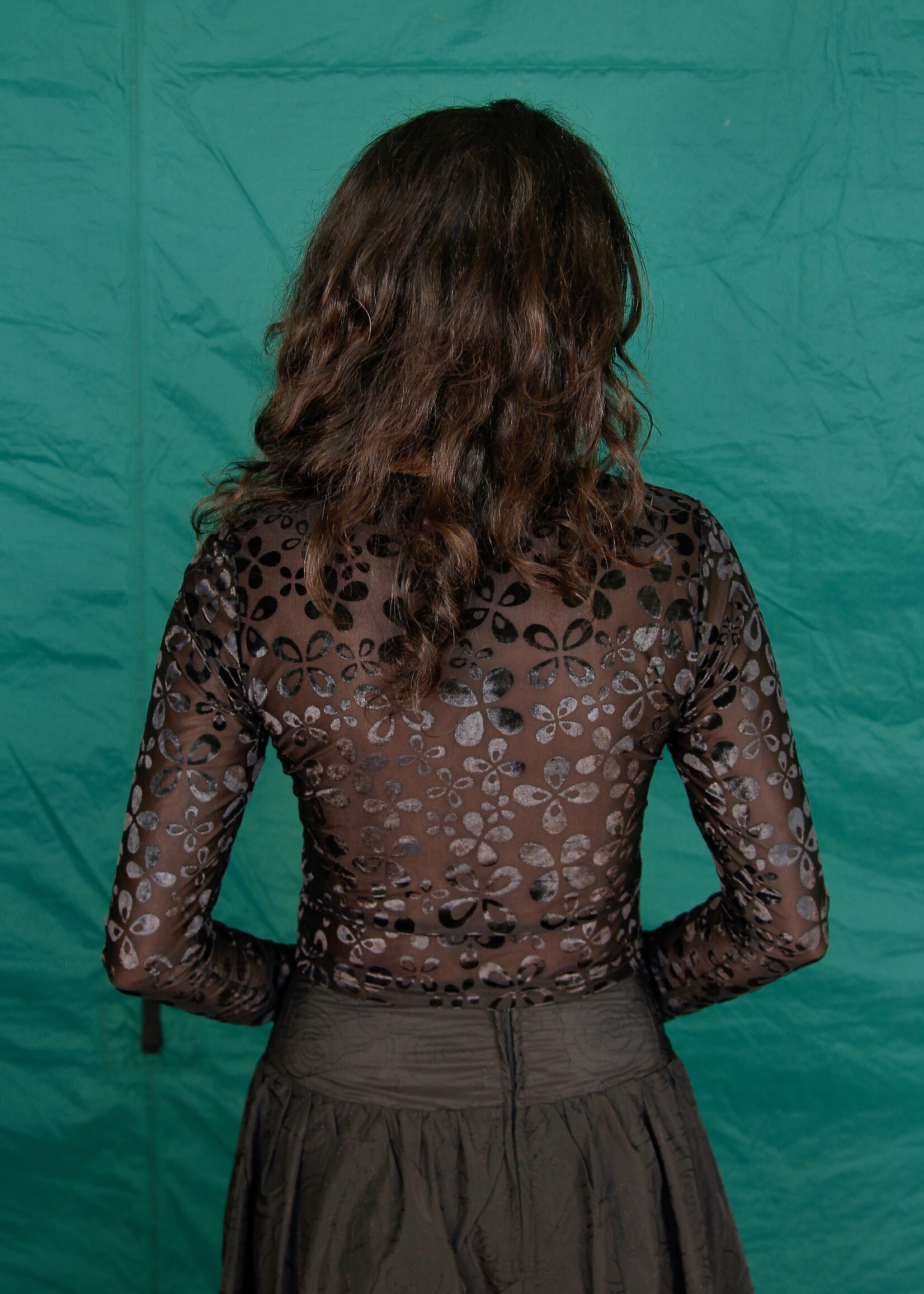 Studio Citizen Studio Citizen Long Sleeve Baby Tee- Black Velvet Mesh