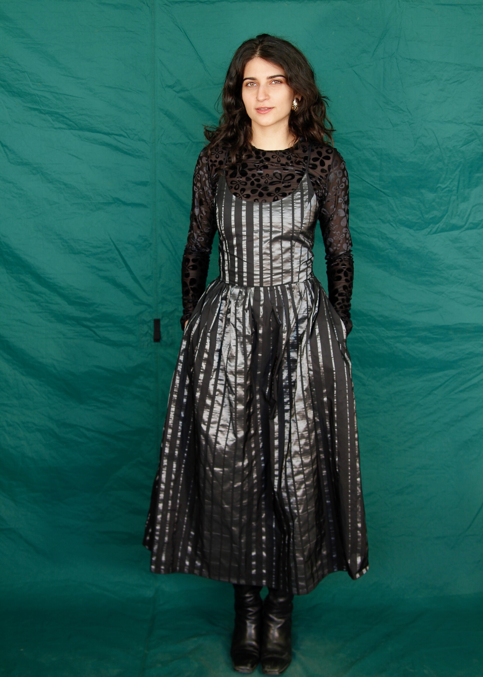 Studio Citizen Studio Citizen Long Sleeve Baby Tee- Black Velvet Mesh