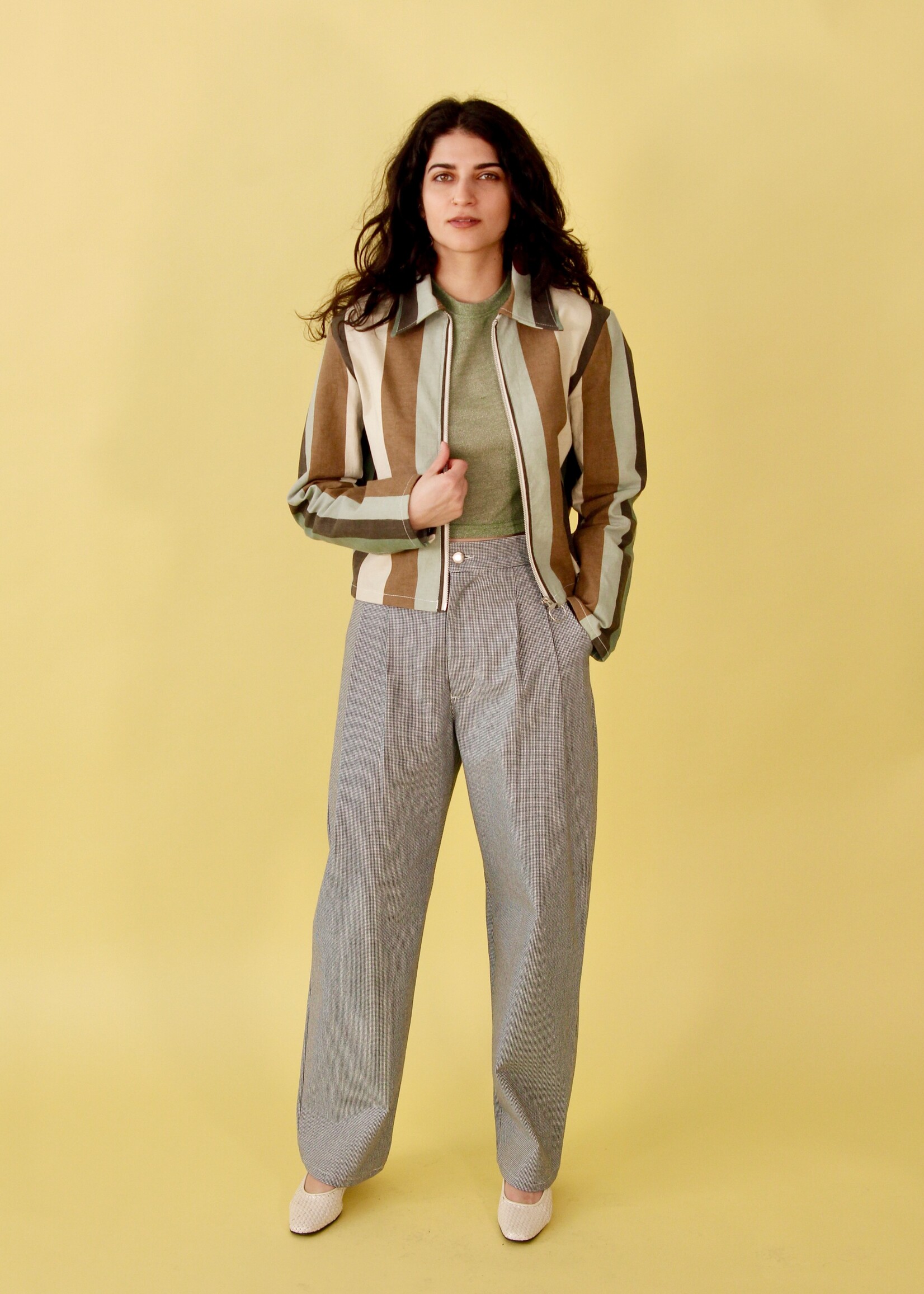 Studio Citizen Studio Citizen Zipper Jacket in Teal and Brown Stripe