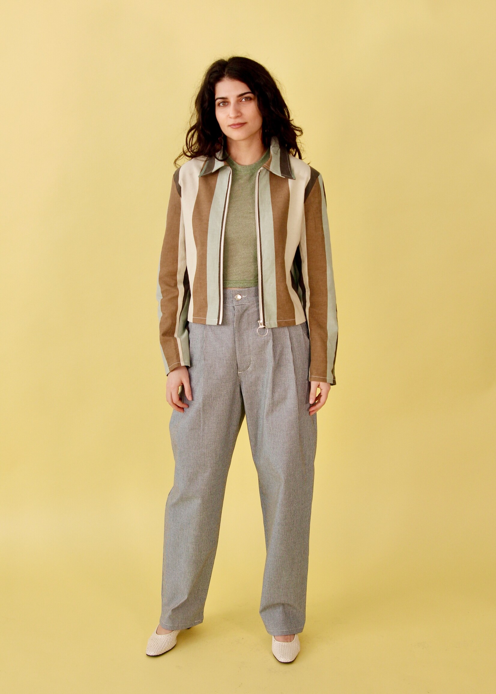 Studio Citizen Studio Citizen Zipper Jacket in Teal and Brown Stripe