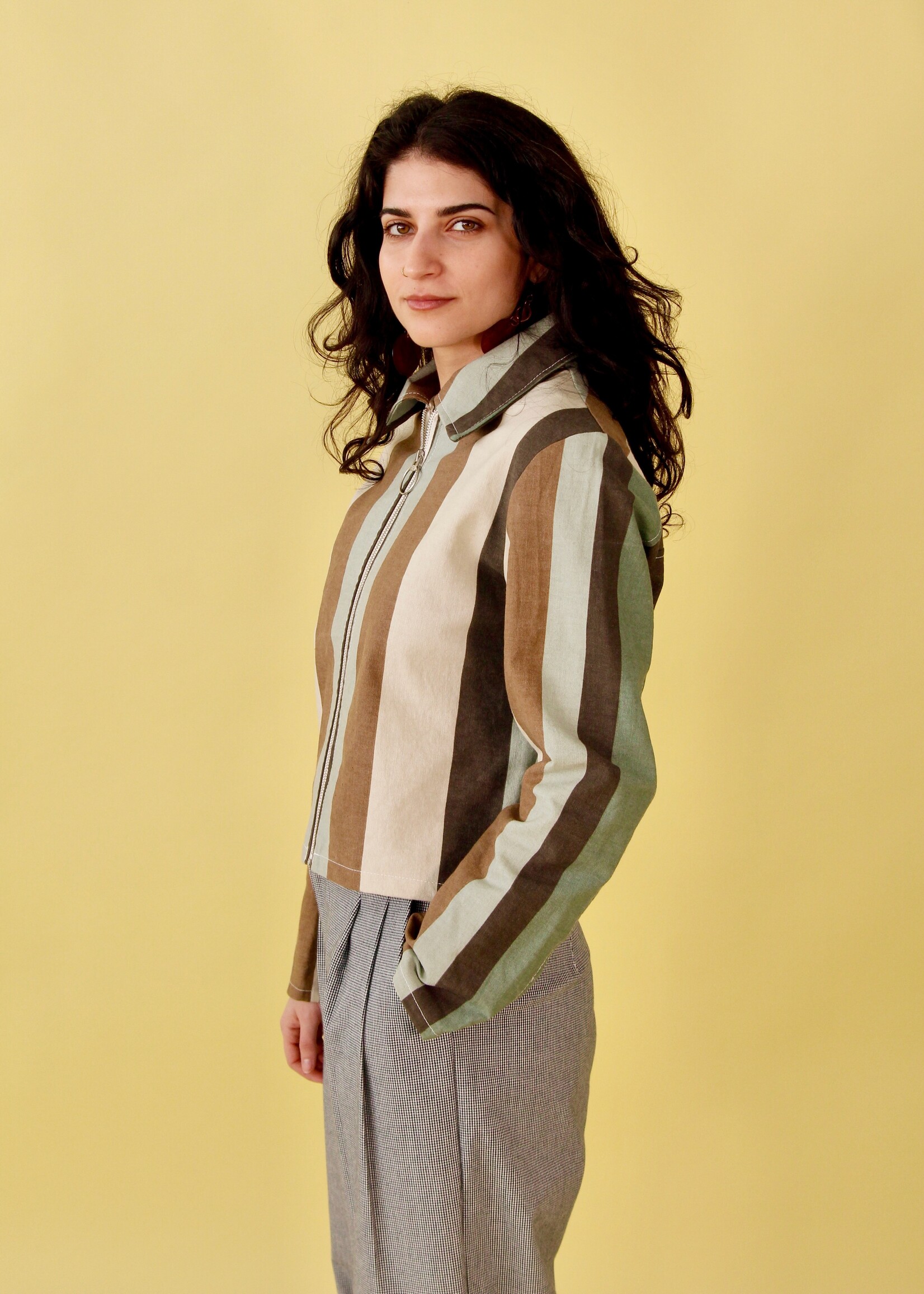 Studio Citizen Studio Citizen Zipper Jacket in Teal and Brown Stripe