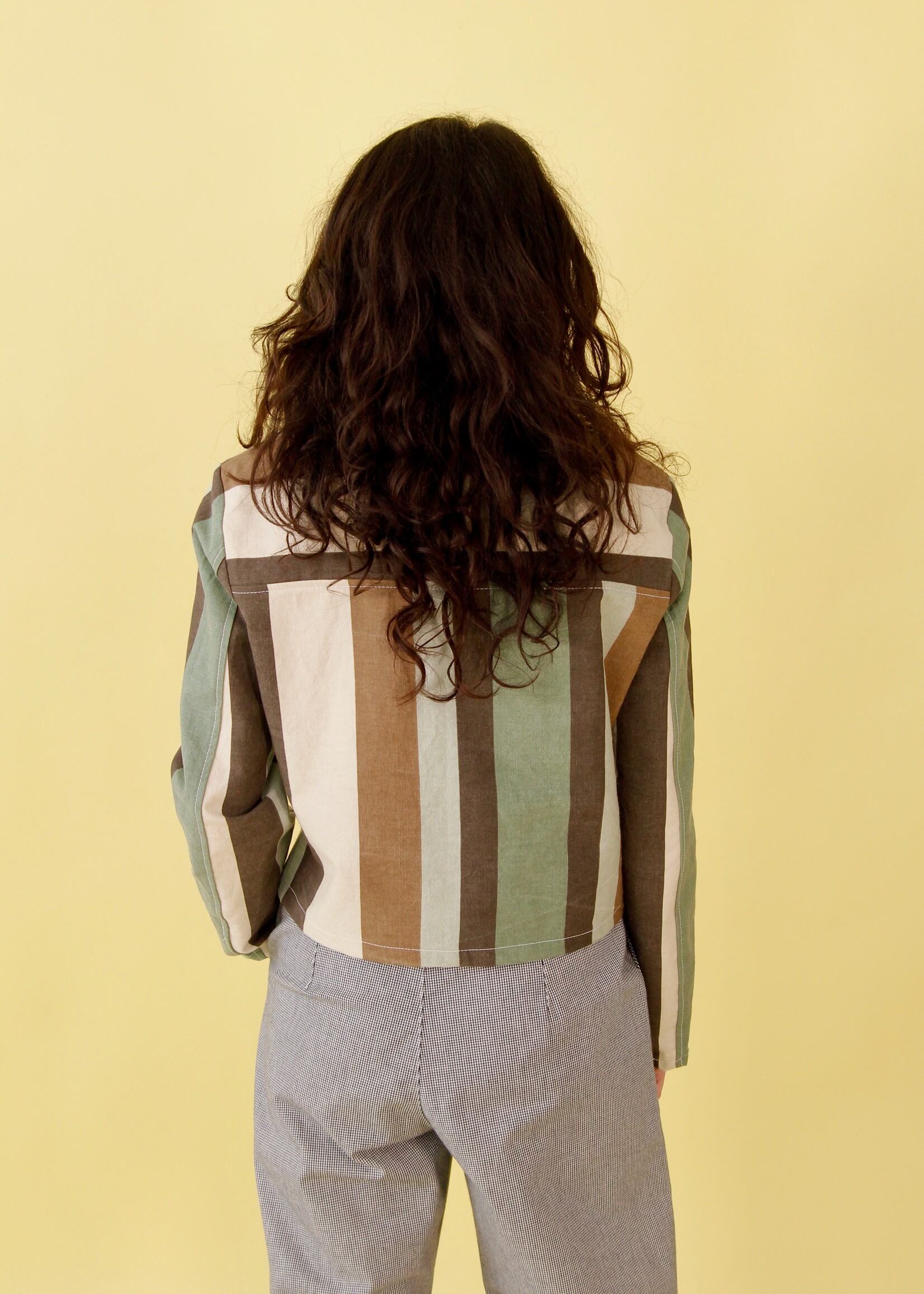 Studio Citizen Studio Citizen Zipper Jacket in Teal and Brown Stripe