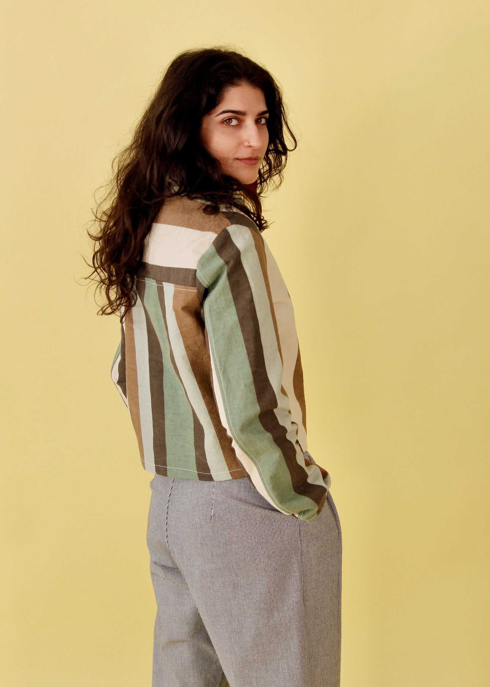 Studio Citizen Studio Citizen Zipper Jacket in Teal and Brown Stripe