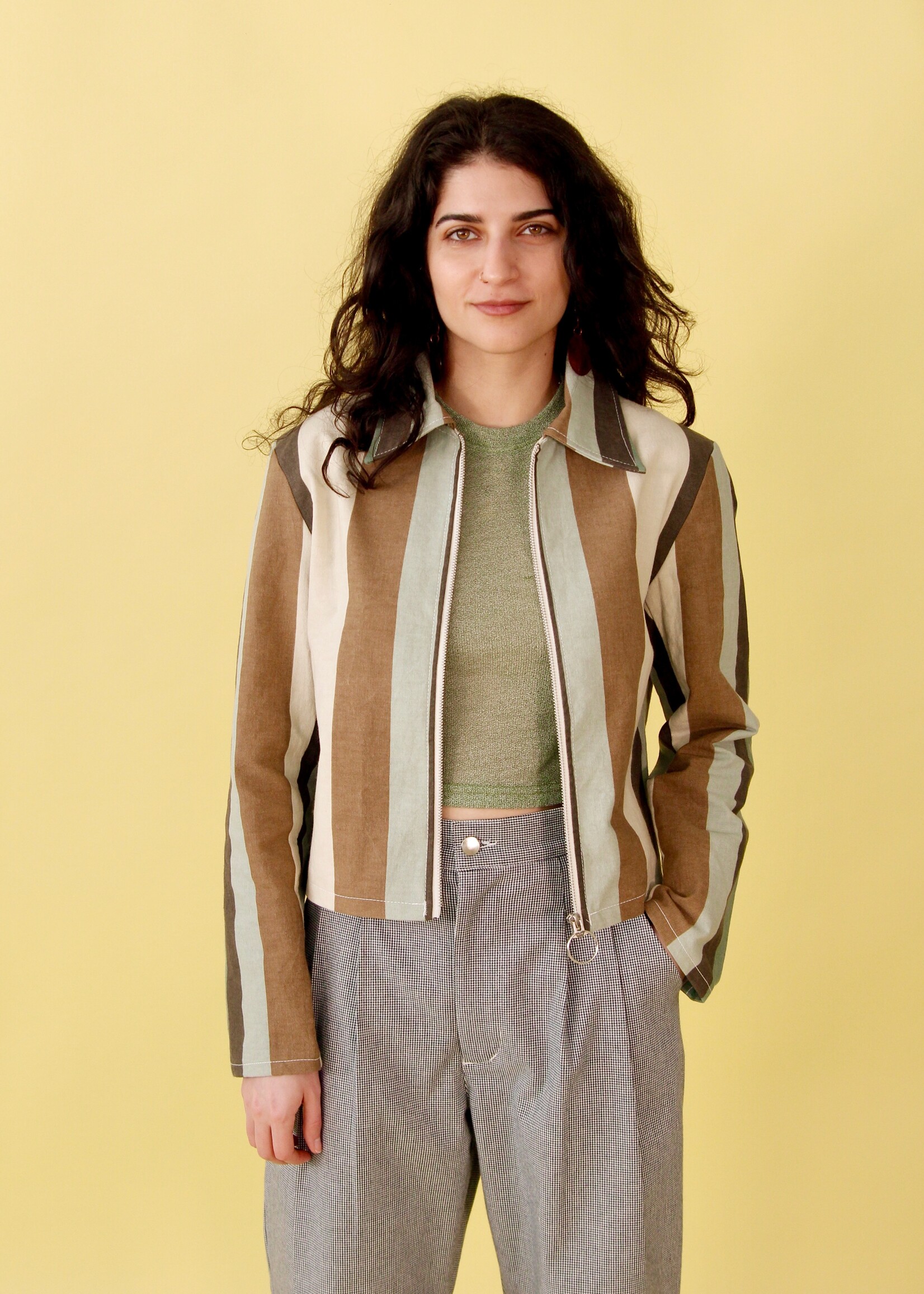 Studio Citizen Studio Citizen Zipper Jacket in Teal and Brown Stripe