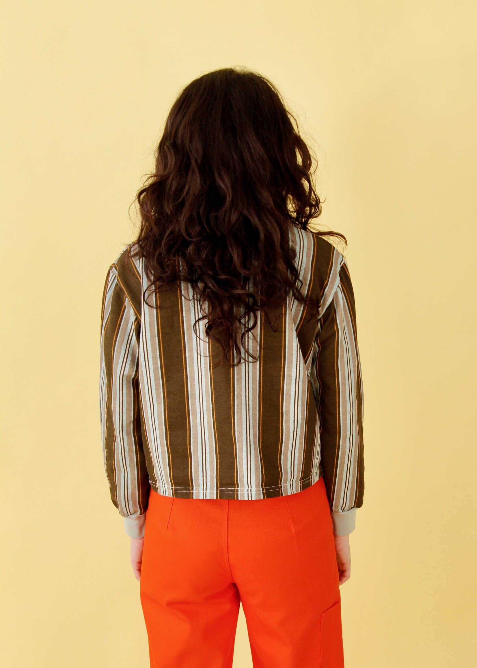 Studio Citizen Studio Citizen Crewneck Sweater Flat Hem in Brown and Blue Stripe