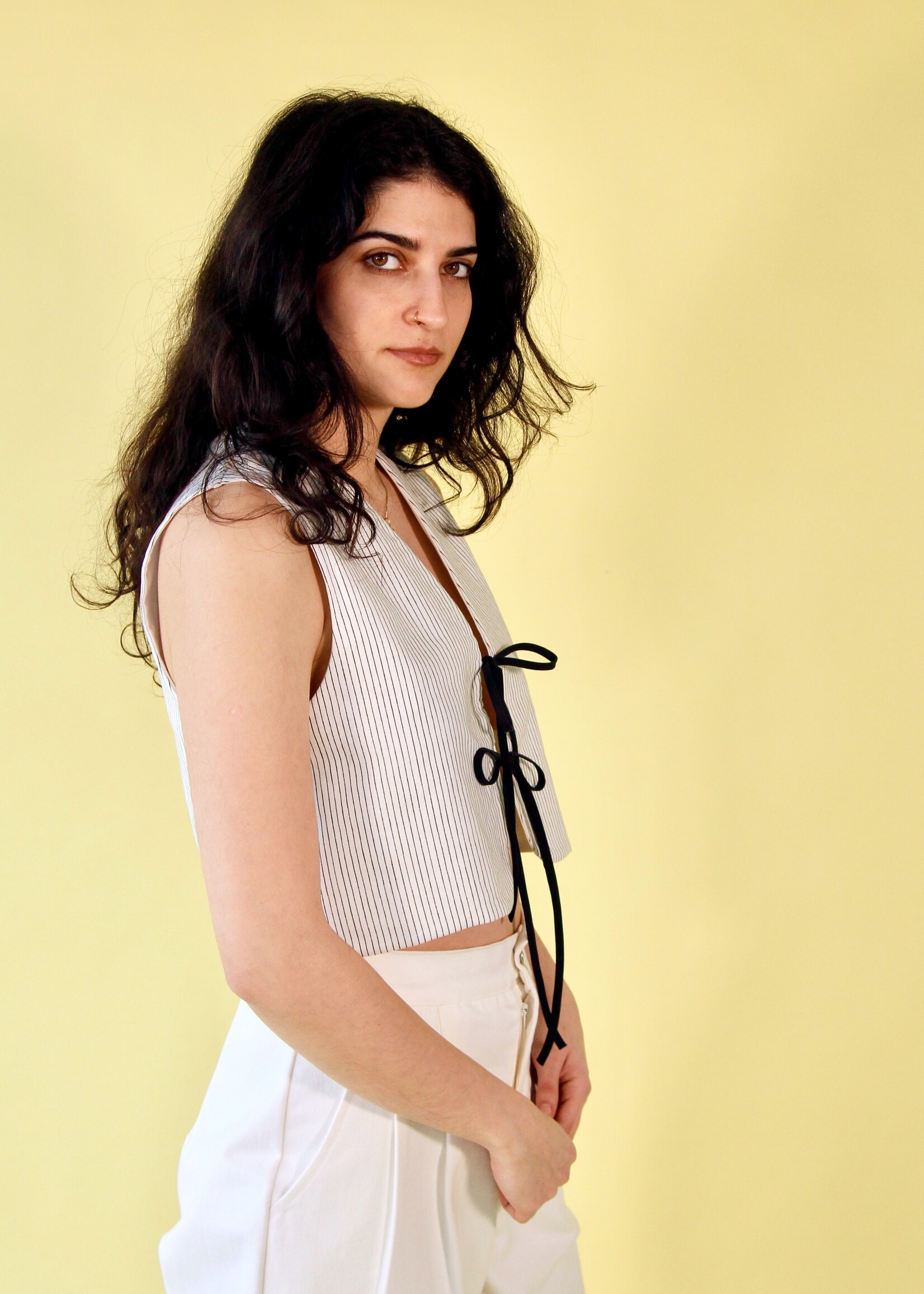 Studio Citizen Studio Citizen Fitted Vest - White with Black Pinstripe