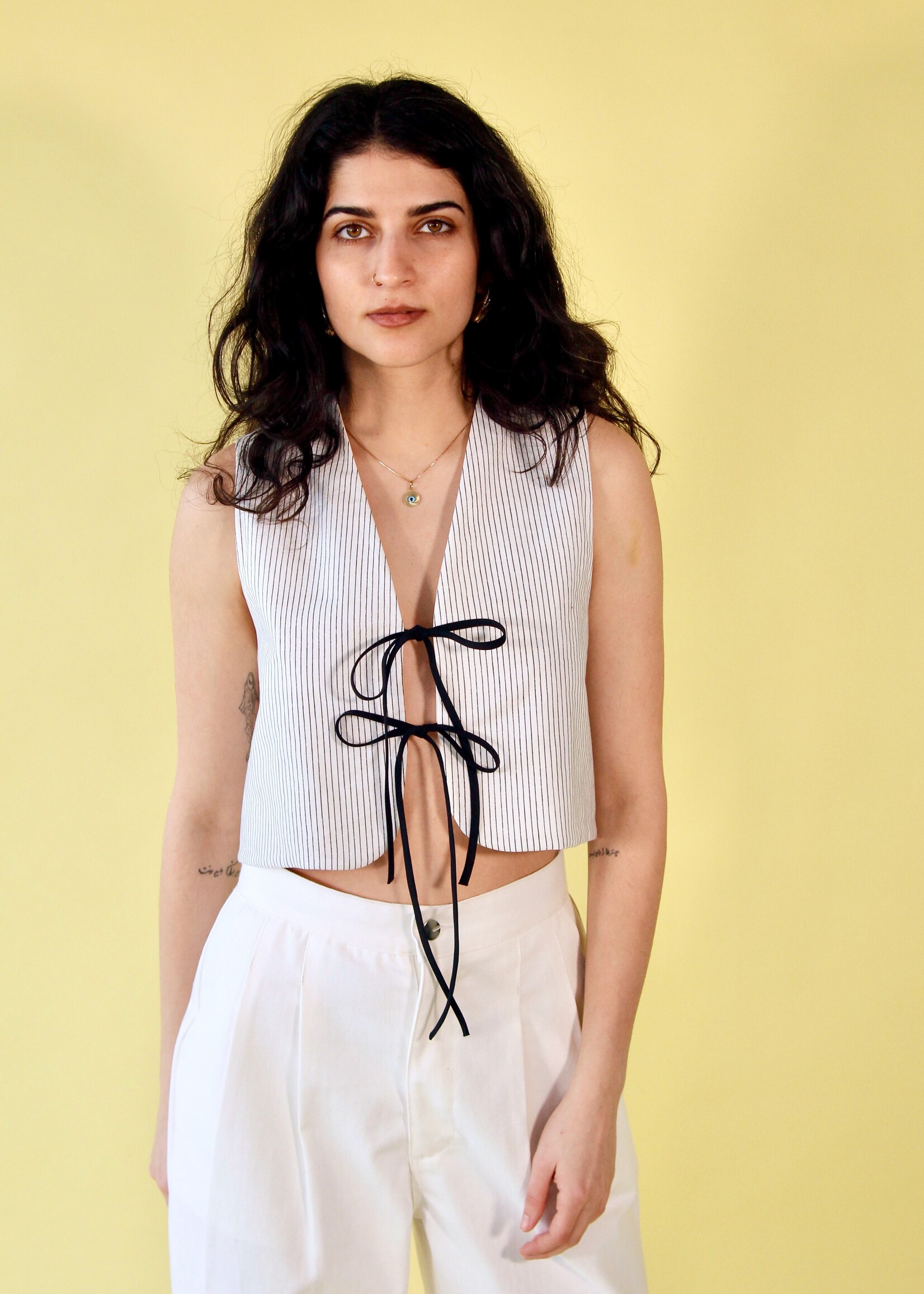 Studio Citizen Studio Citizen Fitted Vest - White with Black Pinstripe