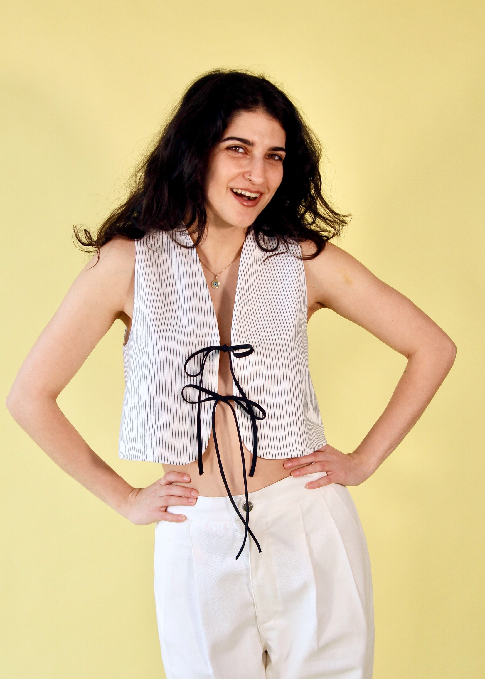 Studio Citizen Studio Citizen Fitted Vest - White with Black Pinstripe