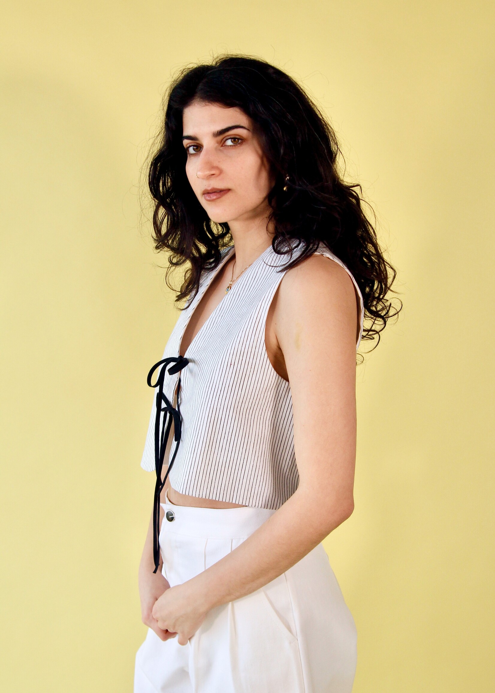 Studio Citizen Studio Citizen Fitted Vest - White with Black Pinstripe
