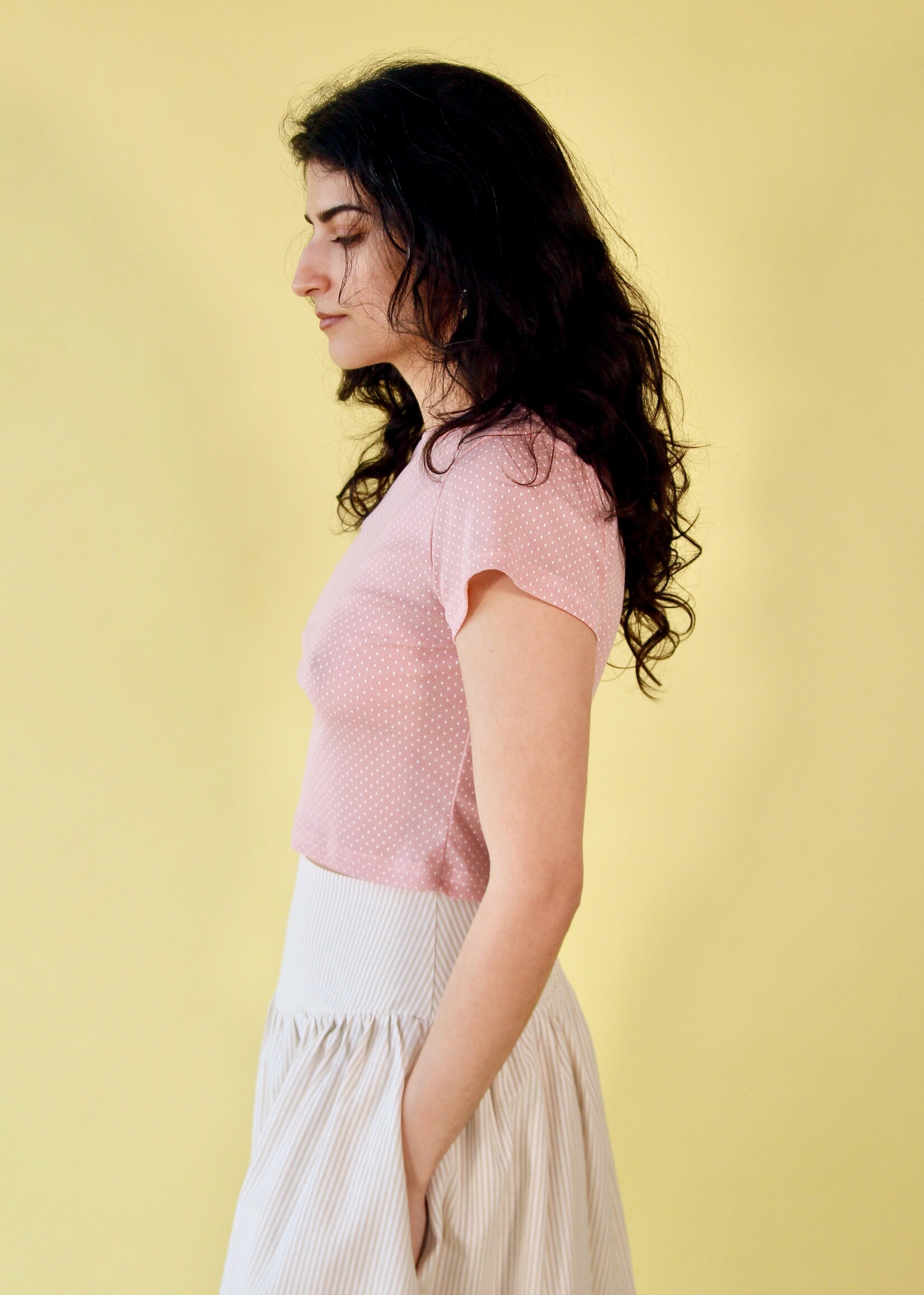 Studio Citizen Studio Citizen Baby Tee in Pink Mesh with White Polka-dots