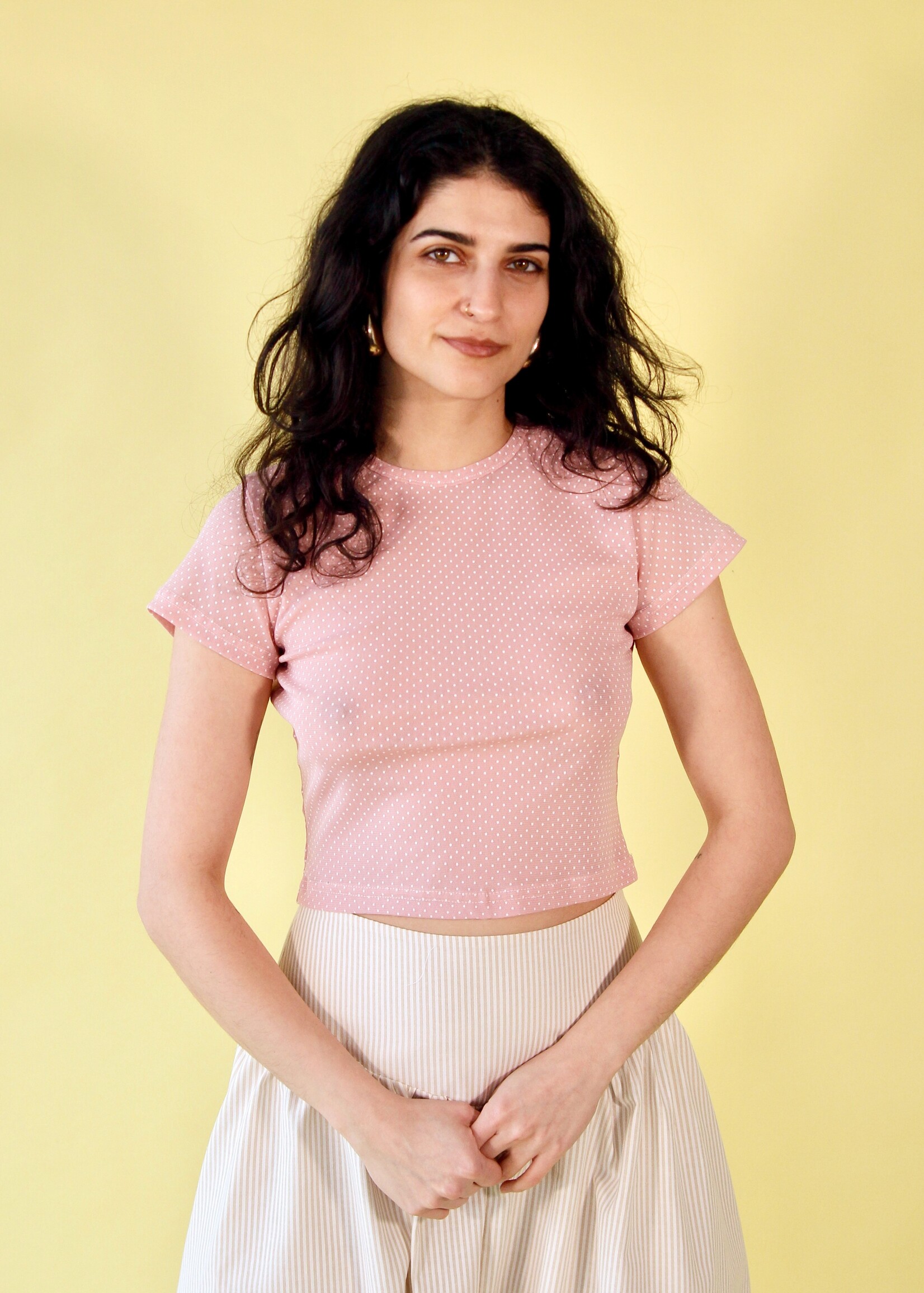 Studio Citizen Studio Citizen Baby Tee in Pink Mesh with White Polka-dots