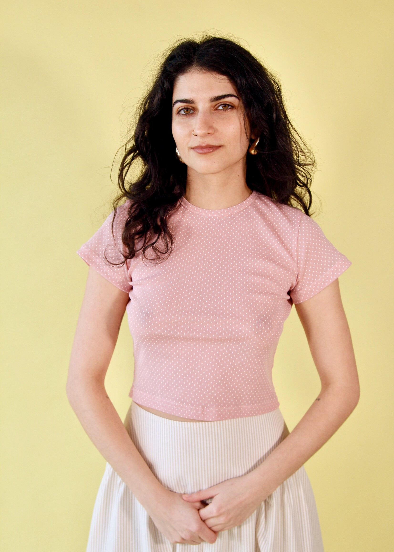 Studio Citizen Studio Citizen Baby Tee in Pink Mesh with White Polka-dots