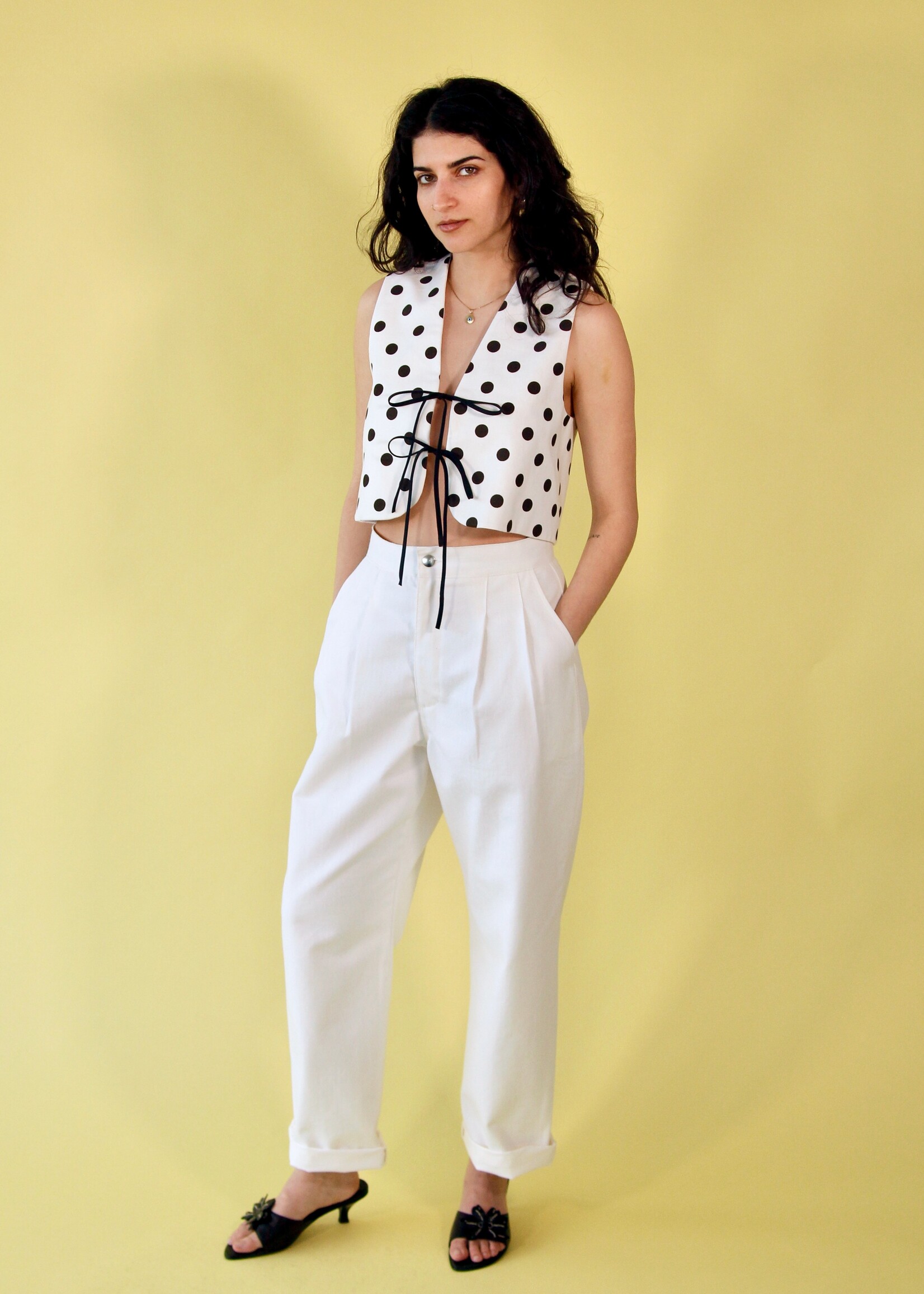 Studio Citizen Studio Citizen Tie Vest in White w/Black Polka Dots
