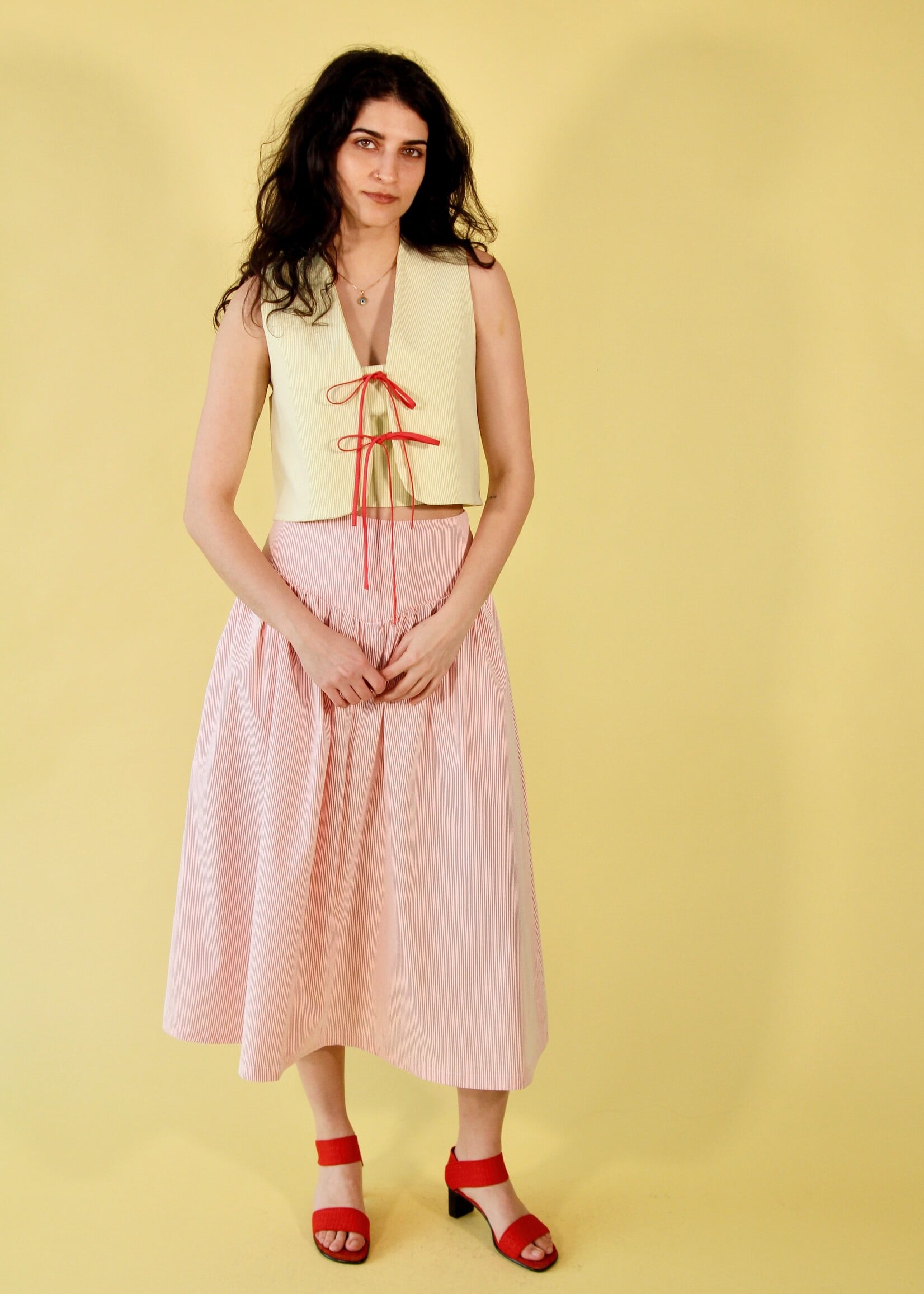 Studio Citizen Studio Citizen Tie Vest in Lime Pin-Stripe