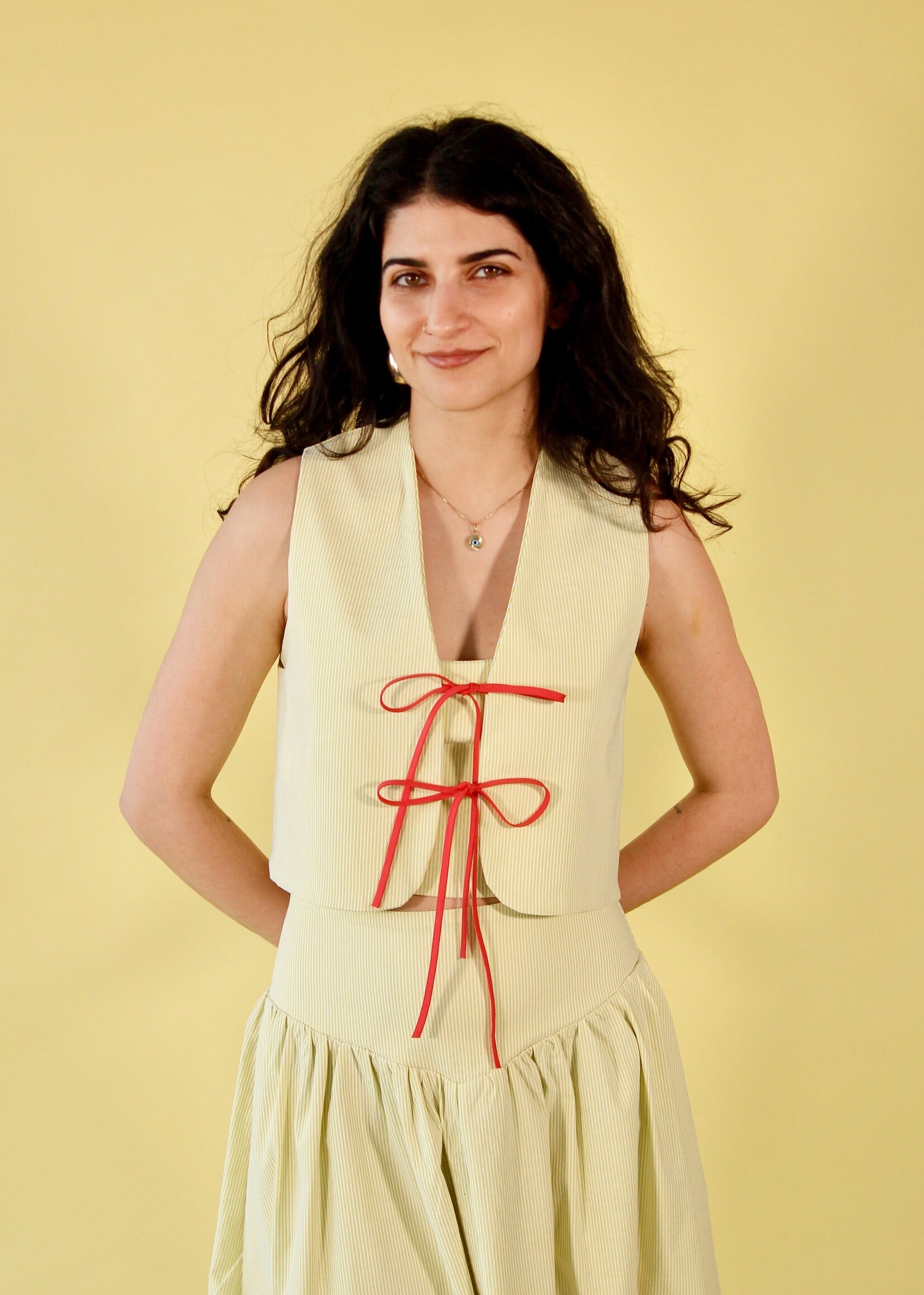 Studio Citizen Studio Citizen Tie Vest in Lime Pin-Stripe