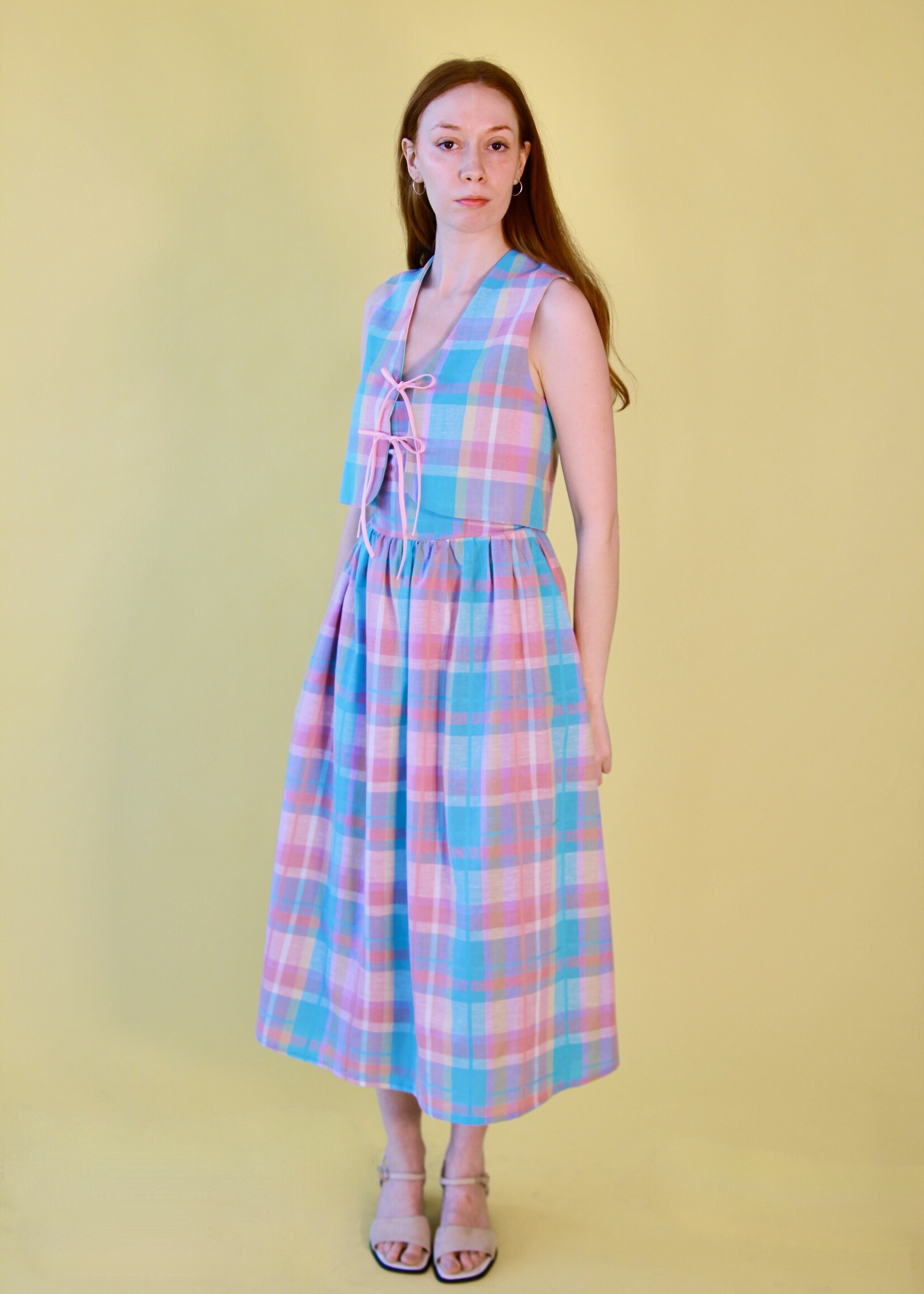 Studio Citizen Studio Citizen Maiden Dress in Pastel Plaid Linen