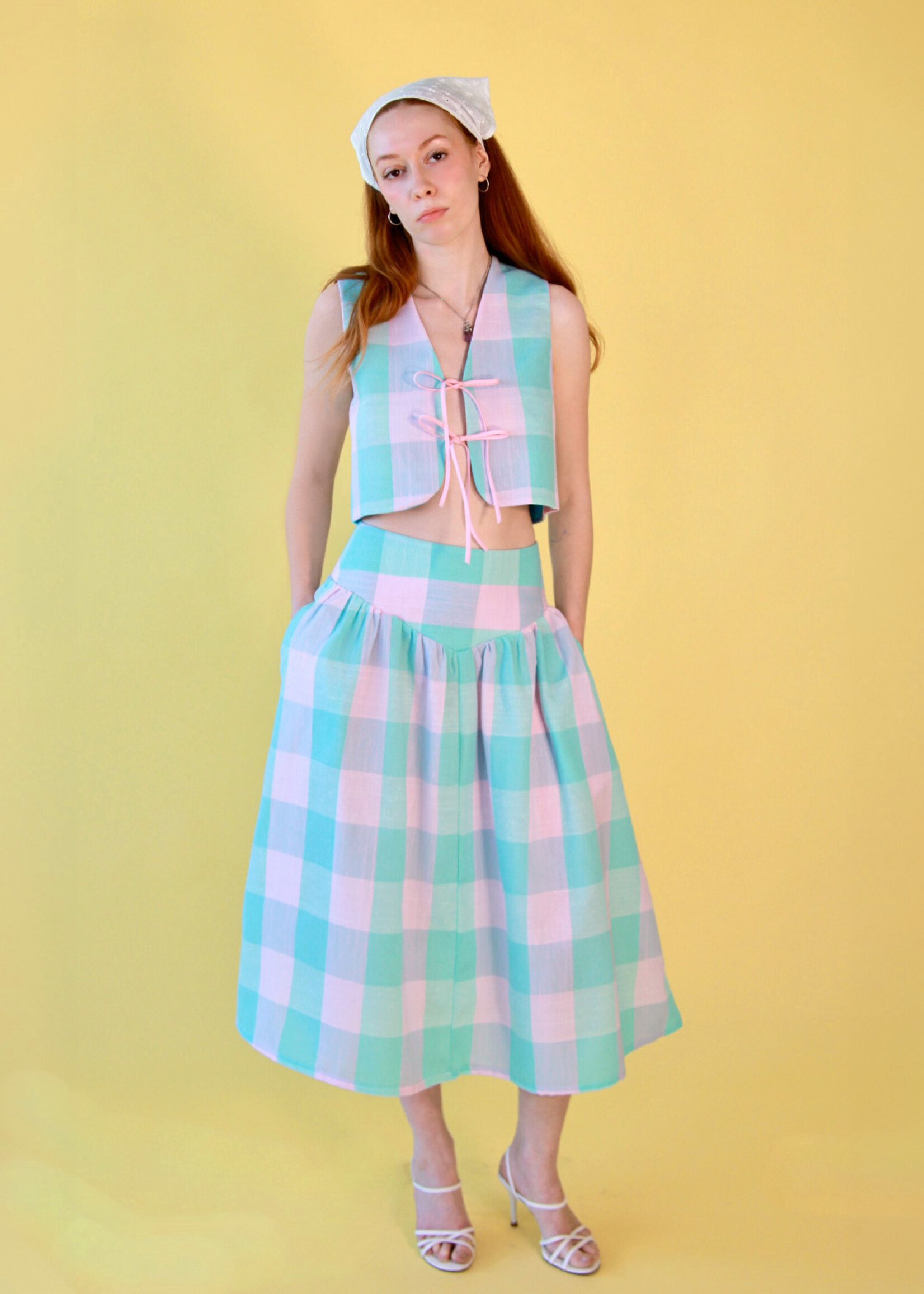 Studio Citizen Studio Citizen Maiden Skirt in Pink and Turquoise Check