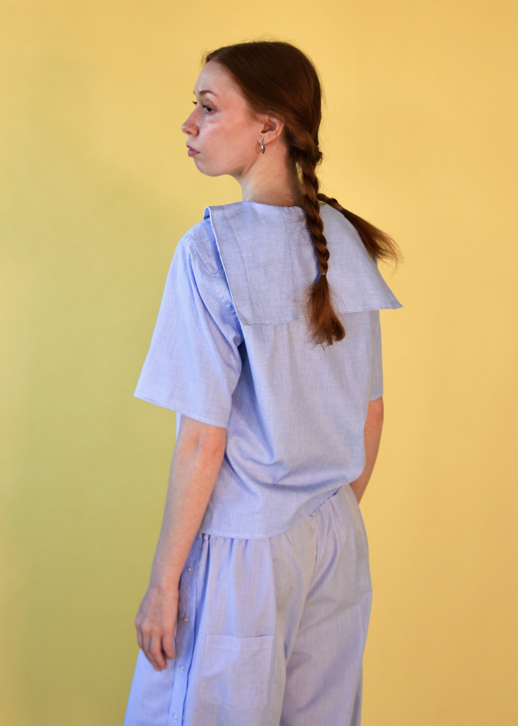 Studio Citizen Studio Citizen Upcycled Sailor Top - Light Blue Mini Check S
