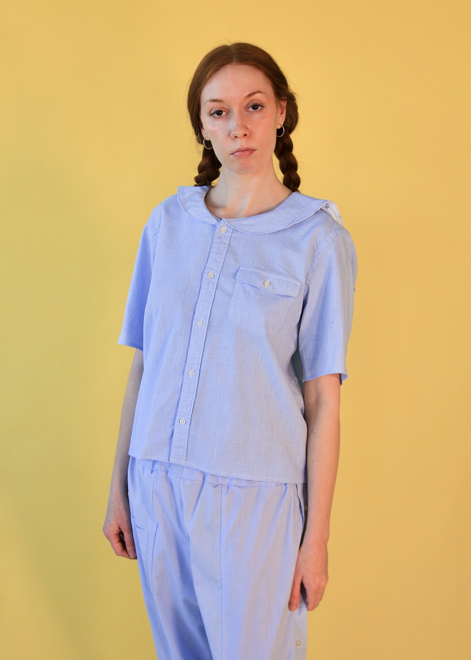 Studio Citizen Studio Citizen Upcycled Sailor Top - Light Blue Mini Check S
